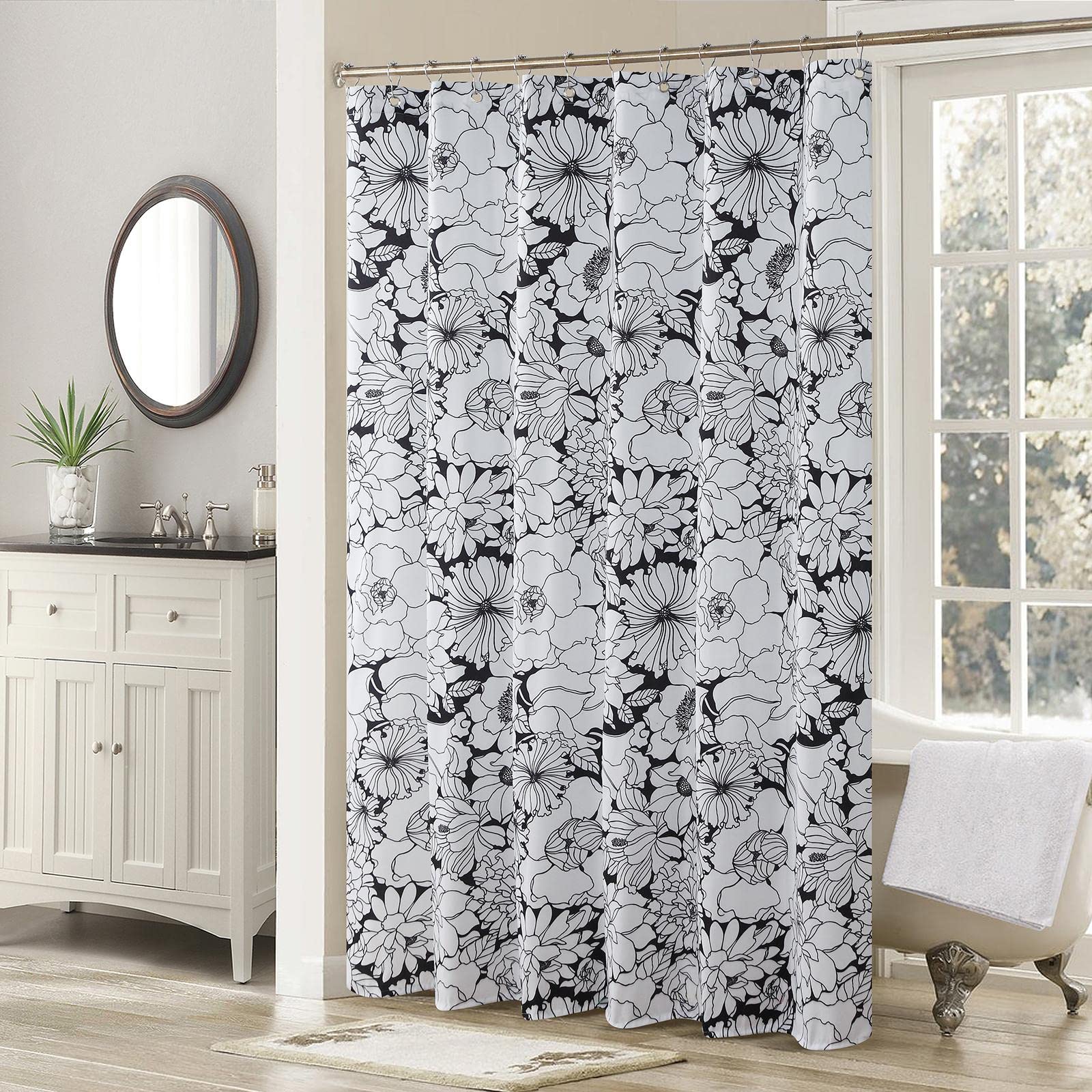 Rideau de douche rose noire en polyester imperméable de taille 100x200 cm