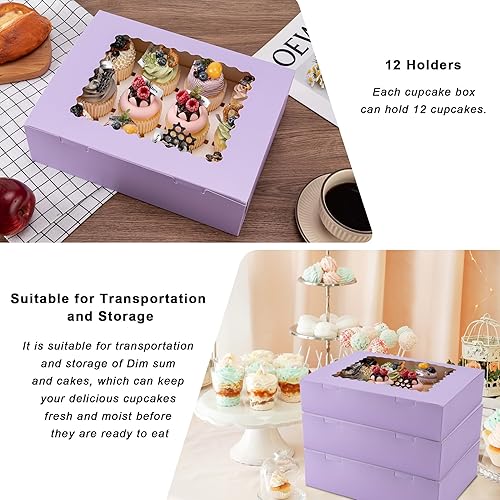 Miniatura 11 de Hoewina 6 cajas para cupcakes, capacidad para 12 recipientes para cupcakes con ventana, soporte para cupcakes de grado alimenticio, fácil transporte