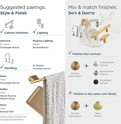 Miniatura 5 de Amerock BH36043CZ  Toallero de bronce champán  Toallero de 18 pulgadas (17.992 in)  San Vicente  Toallero de baño  Accesorios de baño  Accesorios de