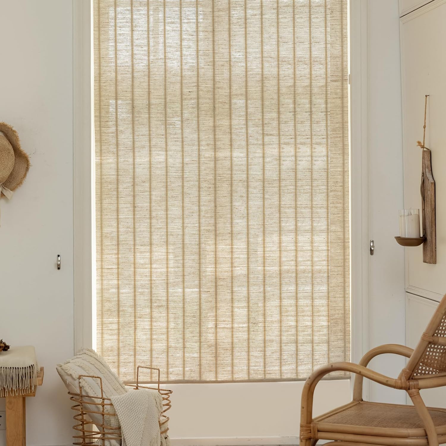 Bamboo Roman Shades, Easy Installation Oatmeal Woven Wood Shades, Cordless Custom Blackout Bamboo Window Shades for Doors Windows