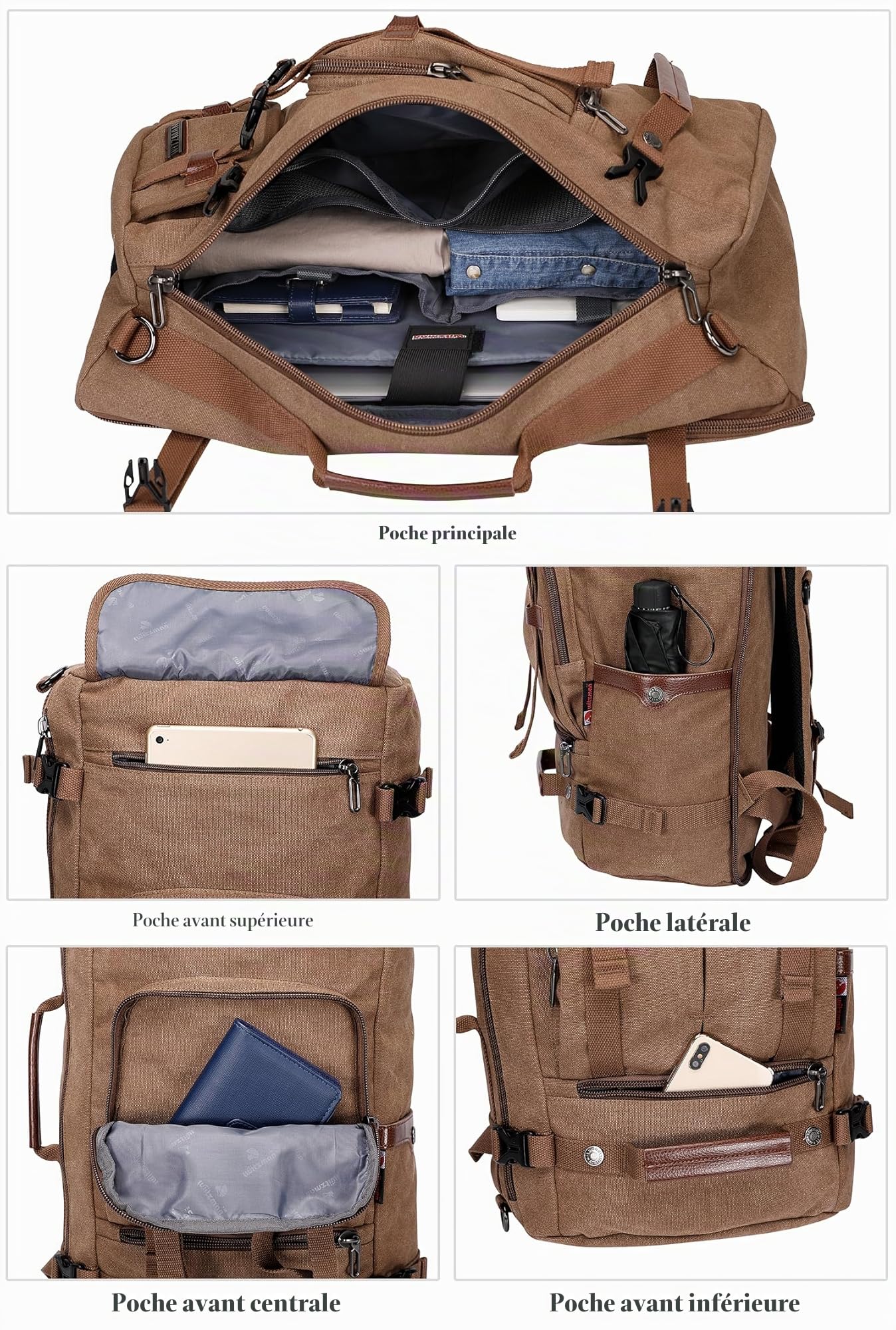 WITZMAN Sac à Dos Homme Toile Voyage avec Compartiment Ordinateur