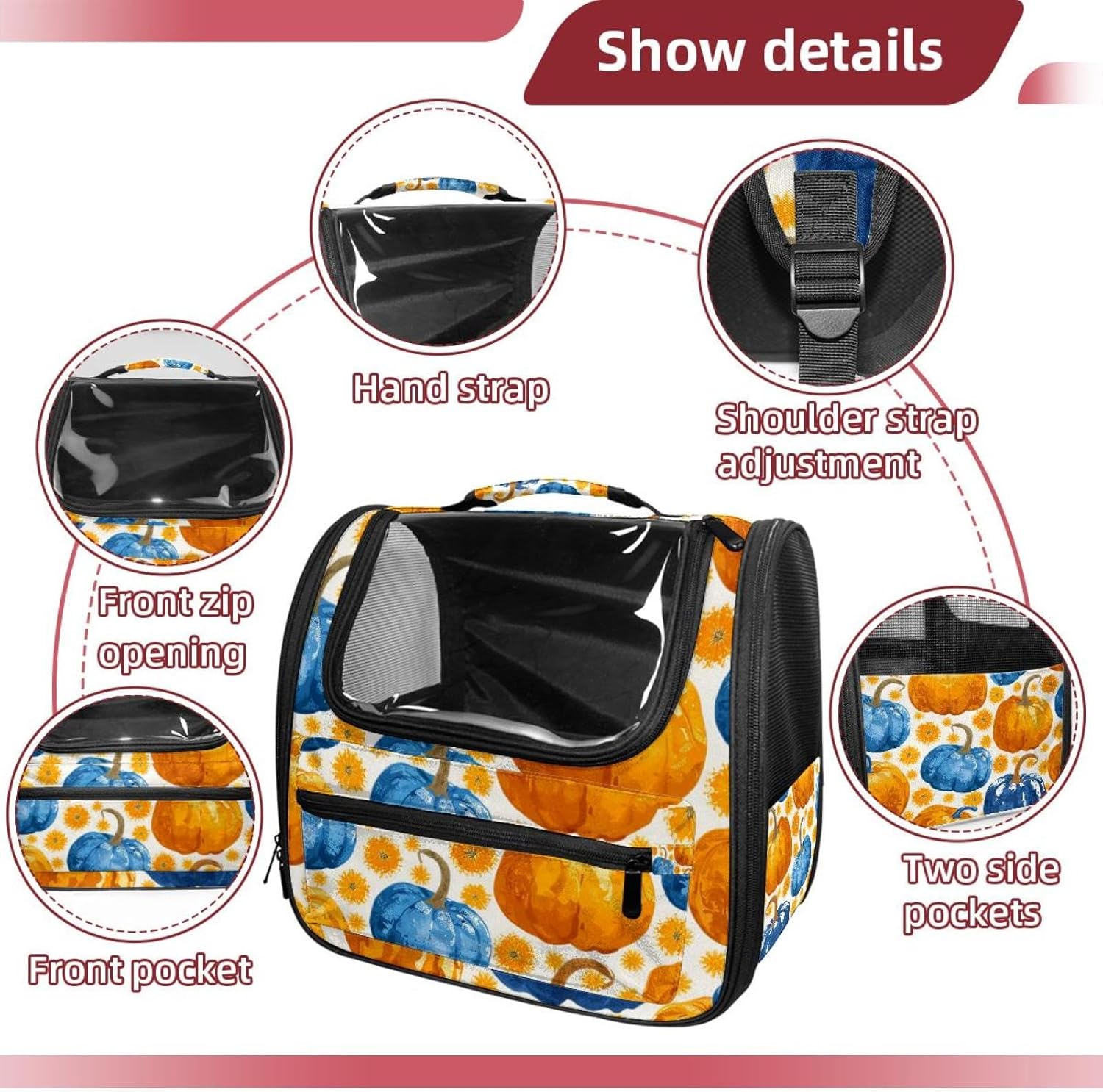 Bright Pumpkins on White Background 2_97 Traveler Backpack Pet Carriers for Cats and Dogs