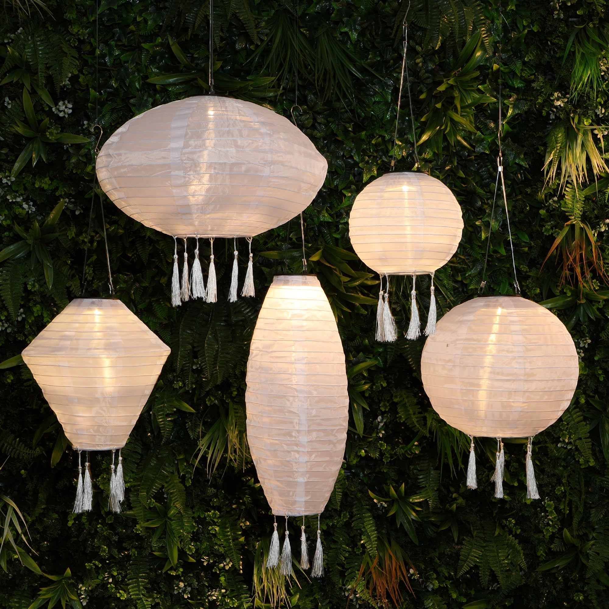 NOMA White Solar Mandarin Lantern, Round with Tassels, 30 cm - Image 2