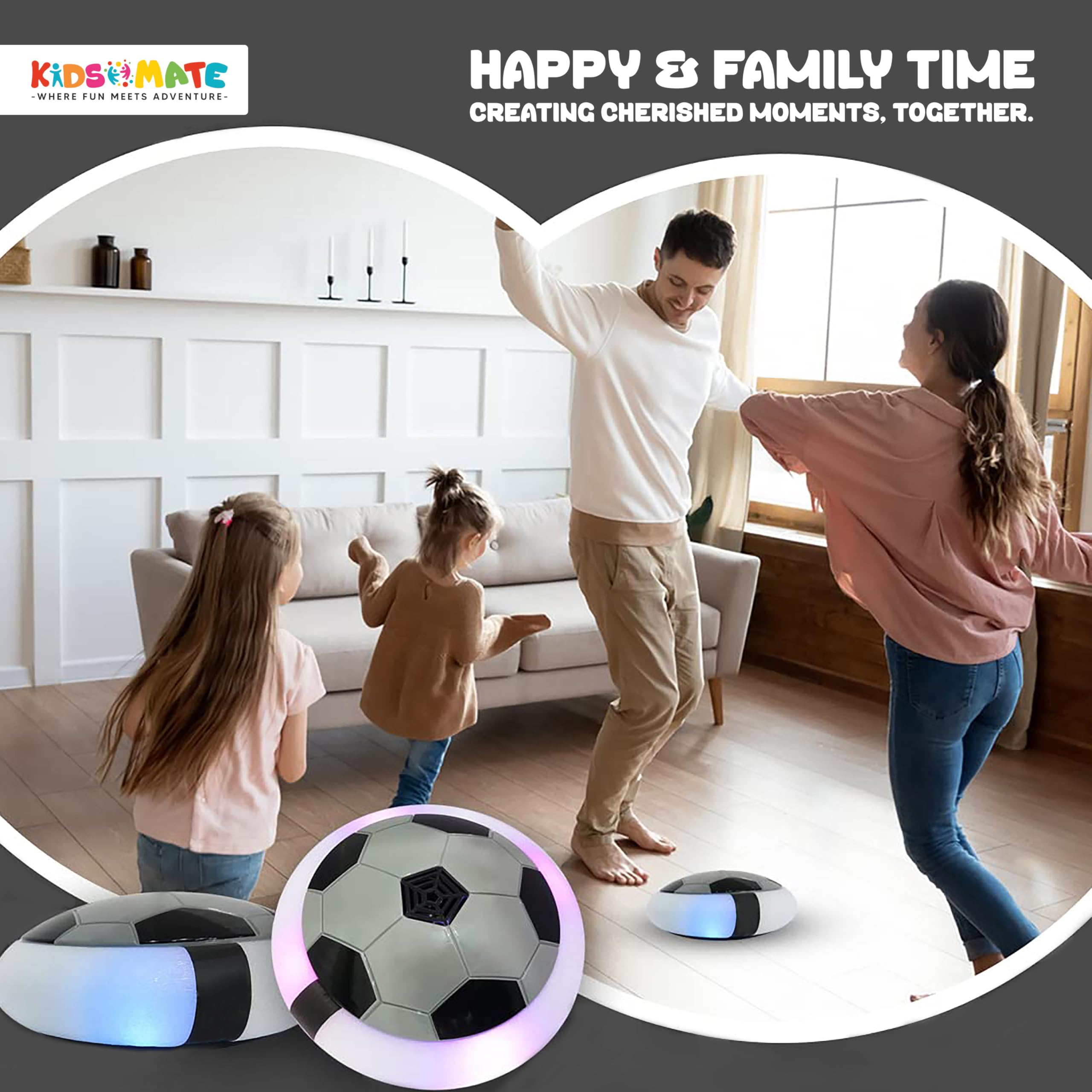 Kidsmate Indoor Hover Football | Electric Floating Air Soccer Ball with LED Lights & Soft Foam Bumpers | Perfect Game Toy for Boys & Girls - Grey - Image 7 thumbnail