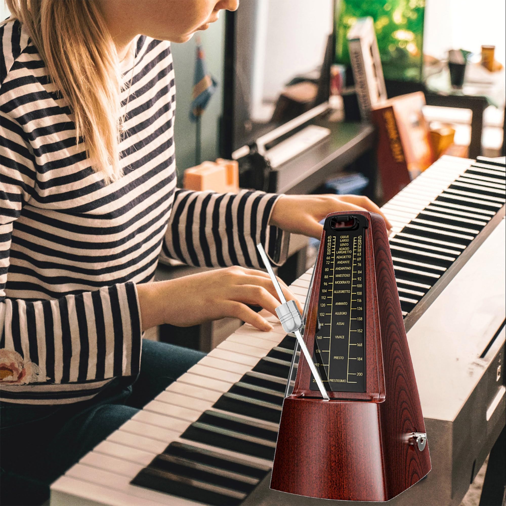YUEMING Metrónomo mecánico universal, metrónomo con campana acentuada con campana de acento, metrónomo bajo con alto, reloj preciso para piano, guitarra, batería, saxofón, etc