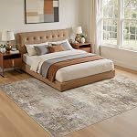 Tapis 5x7, tapis doux lavable à poils courts antidérapant pour salon | Tapis moderne abstrait grand, résistant aux taches et adapté aux enfants et aux animaux de compagnie, conçu pour chambre, crèche, salle à manger - Marron foncé