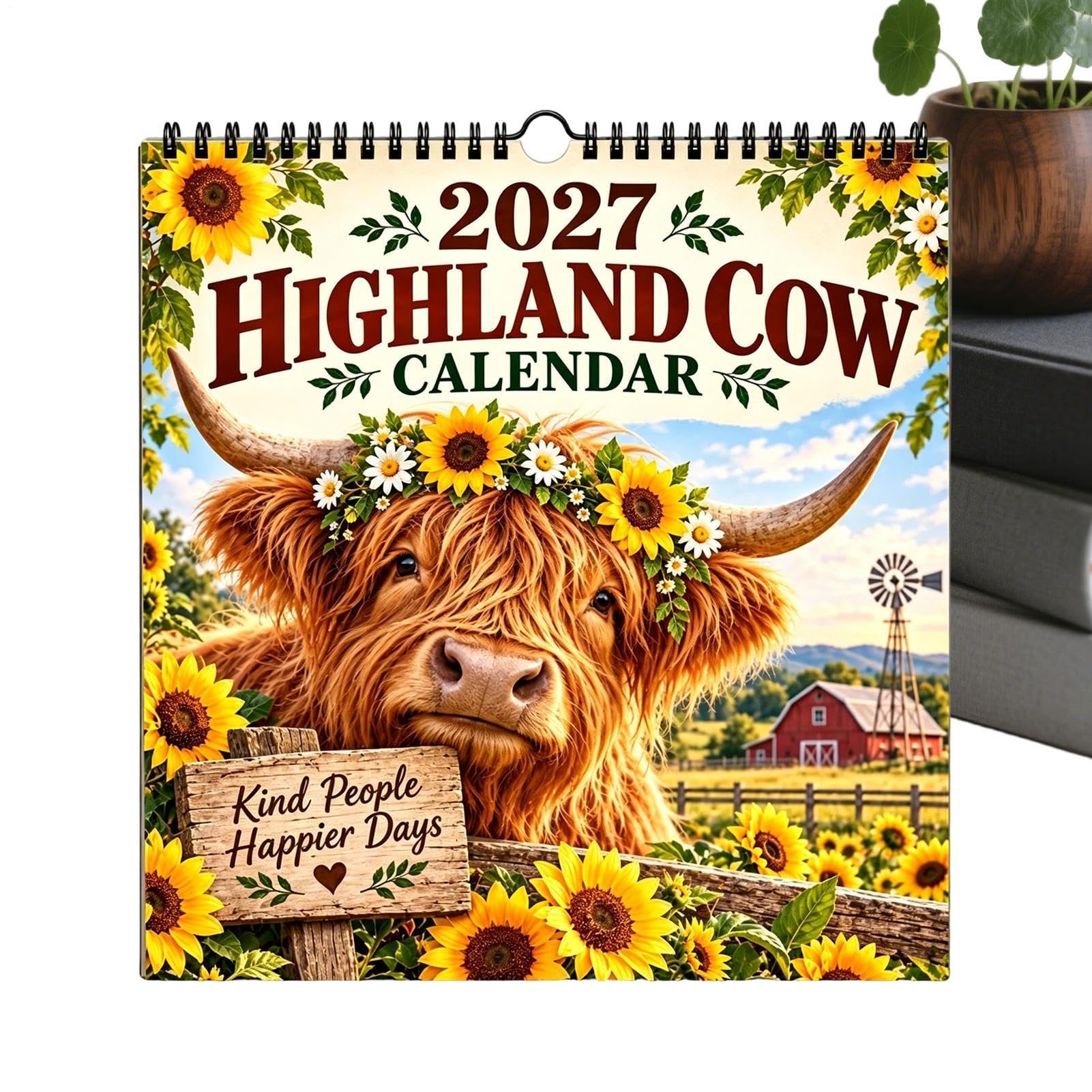 Kalender 2027 Kuh-Motiv Planer für Terminplanung mit dickem | Lustiger Bauernhaus-Tierkalender für Bauernhof Garten Zuhause Büro Schreibtisch Sommer Klassenzimmer