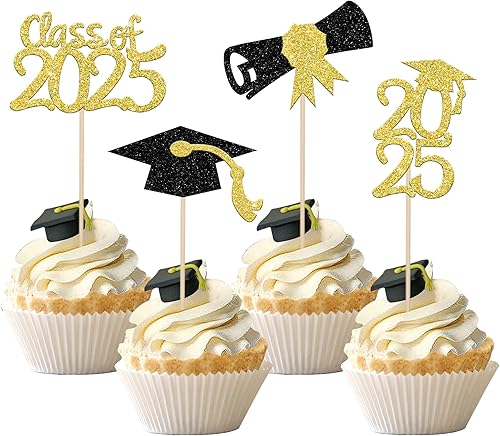 36 piezas 2023 temáticas de graduación 2023 decoraciones para cupcakes con purpurina para diploma de graduación 2023, selecciones de cupcakes para