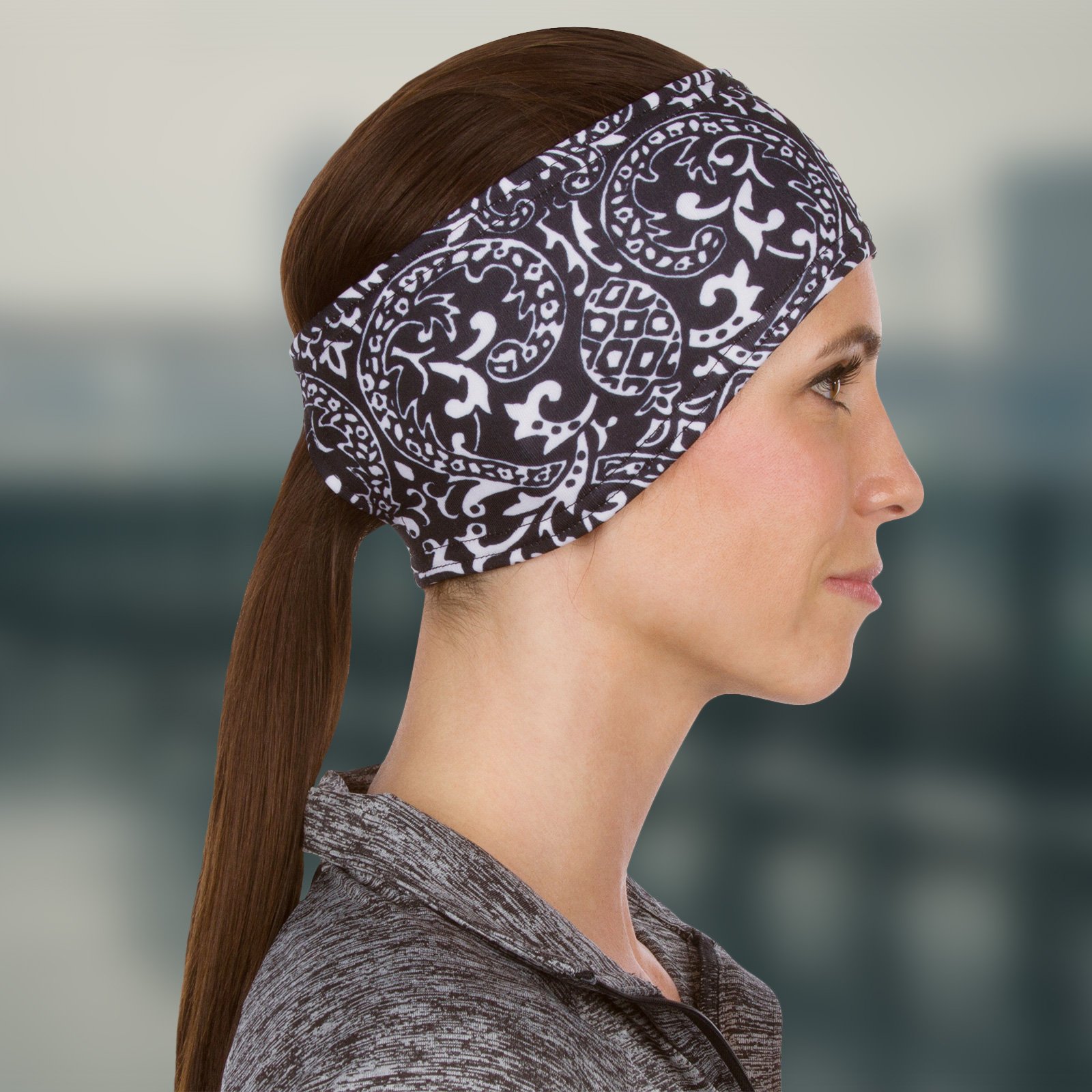 TrailHeads Women's Print Ponytail Headband - Made in USA - black & white - Image 2