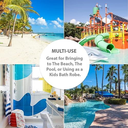 Miniatura 5 de Toalla de playa absorbente con capucha para niños y niñas, toalla de baño de microfibra con broches laterales (unicornio, 2-3T), 22.00 x 21.00