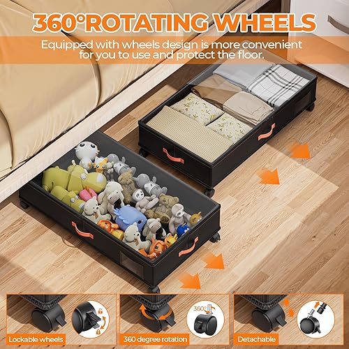 Miniatura 4 de Almacenamiento debajo de la cama con ruedas, paquete de 2 contenedores de almacenamiento debajo de la cama con tapas transparentes, contenedores
