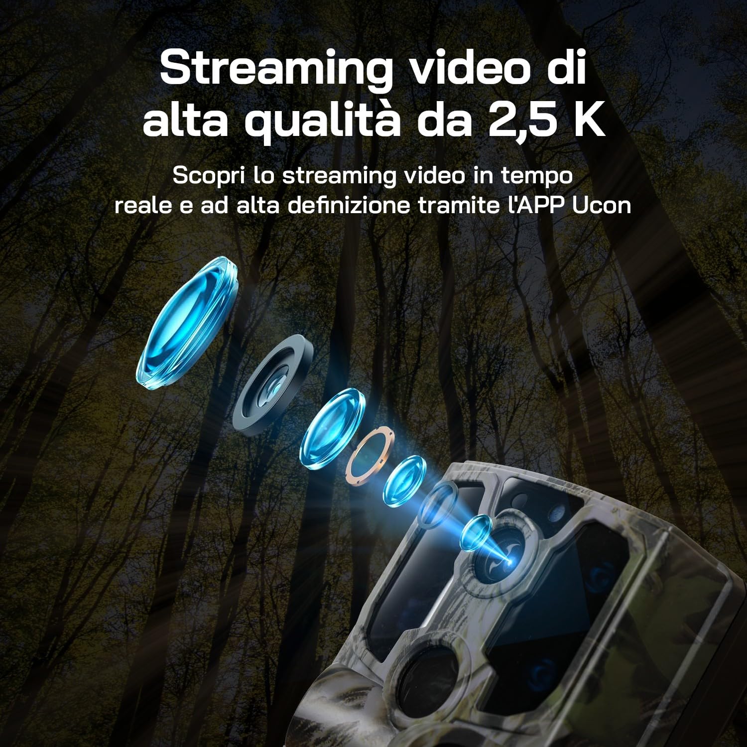 WOLFANG Fototrappola, 4G LTE Fototrappola Solare 2.5K con Scheda SIM Preinstallato e SD, Fotocamera con Allarme, Visione Notturna, Angolo 120° 82ft, Tempo di Scatto 0,2s, IP66 Impermeabile