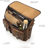 Vista 6 de VELEZ Bandolera de cuero de grano completo marrón + bolso cruzado marrón oscuro para hombre, Marrón