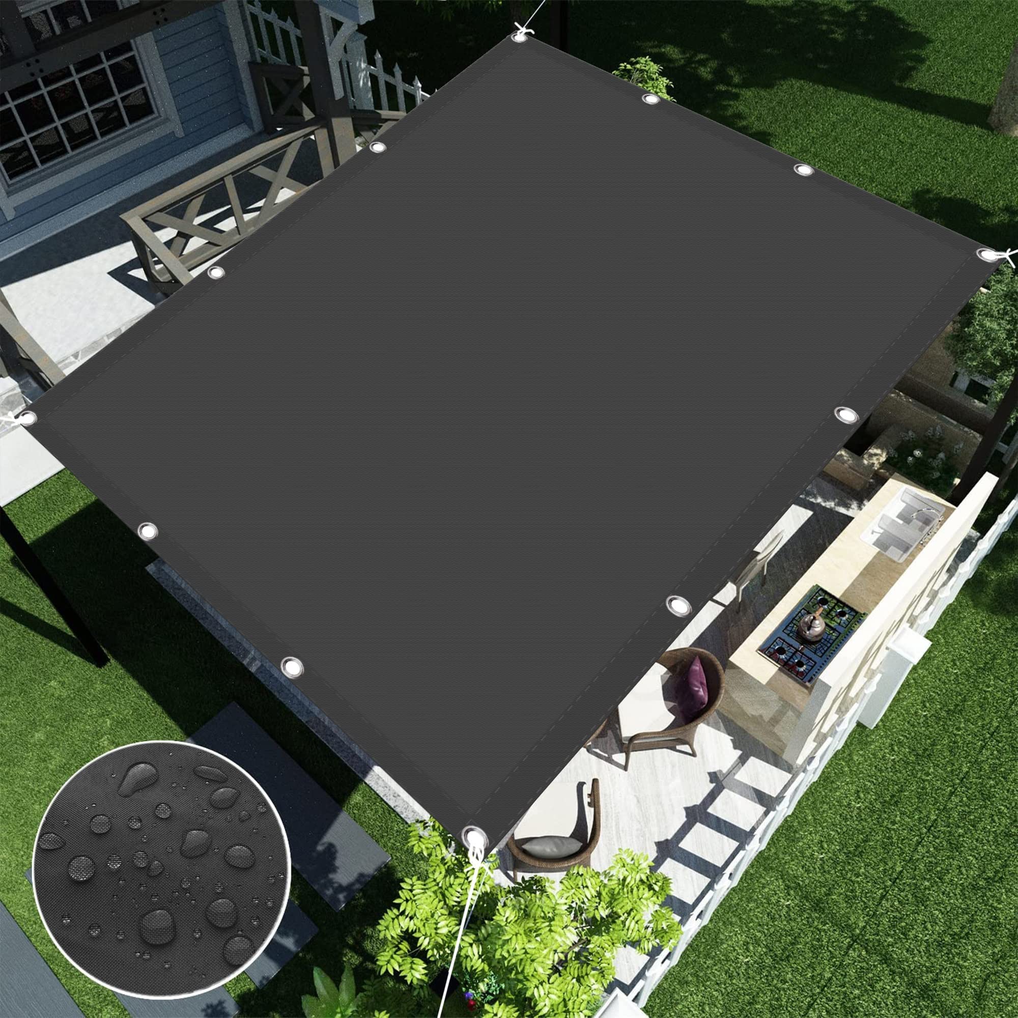 Sonnensegel Sonnenschutz 5 x 6 m Rechteckig Wasserdicht UV Schutz Segeltuch Pergola Mit Ösen Und Kordel für Balkon Terrasse Garten, Dunkelgrau