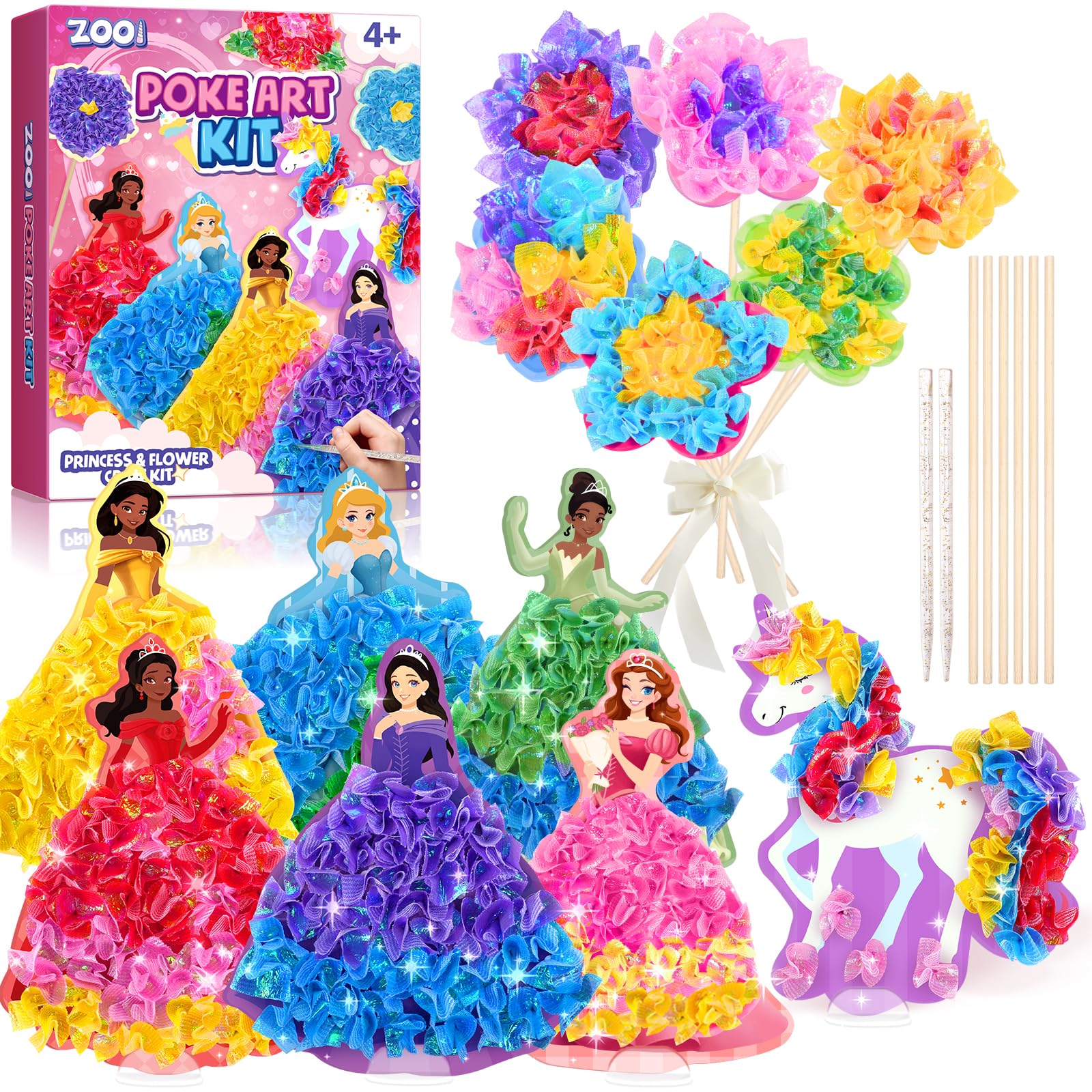 ZOOI Bastelset Kinder ab 6 Jahre, Prinzessin DIY Kreativset Poke Art, Bastelset Kinder 4 Jahre, Geschenk Mädchen 6 jahre, Geschenk Mädchen 5 Jahre, Geschenke für Mädchen Blumen Basteln Kinder
