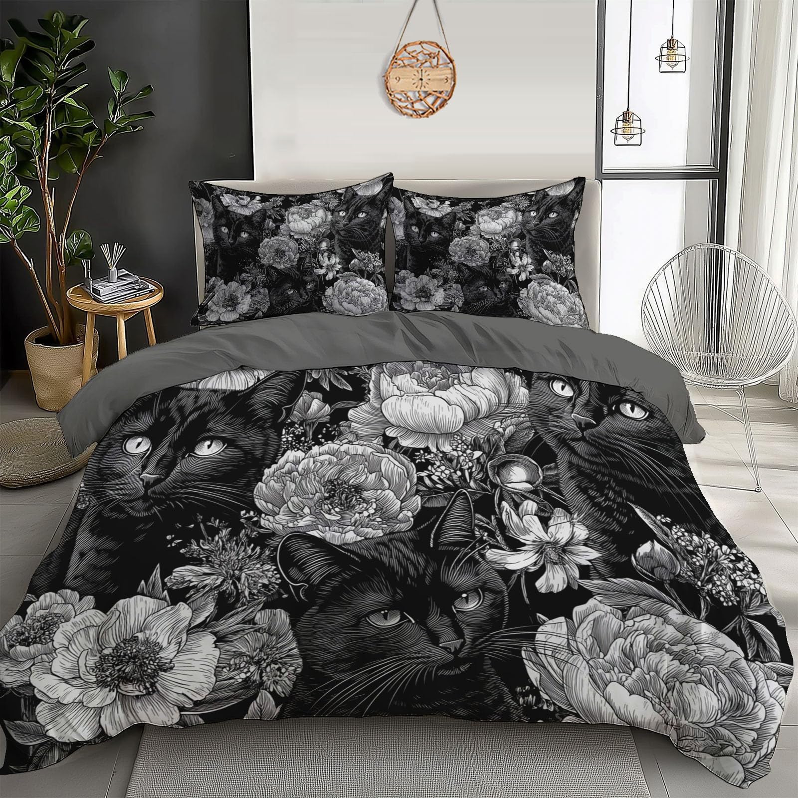 Parure de lit chat noir imprimé 3D pour une ambiance baroque et cosy