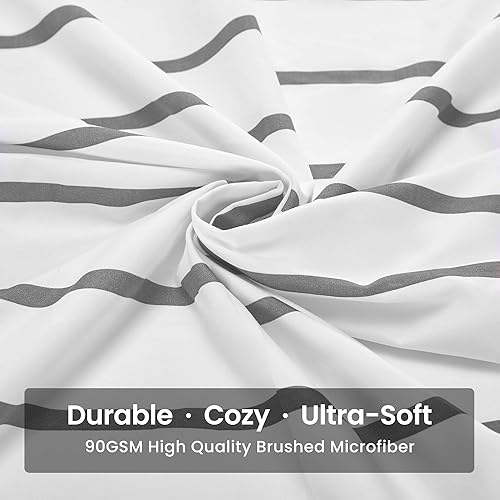 Miniatura 4 de SLEEP ZONE Juego de sábanas a rayas, tamaño Queen, 4 piezas, microfibra de doble cepillado, súper suave, transpirable, bolsillo profundo de 16