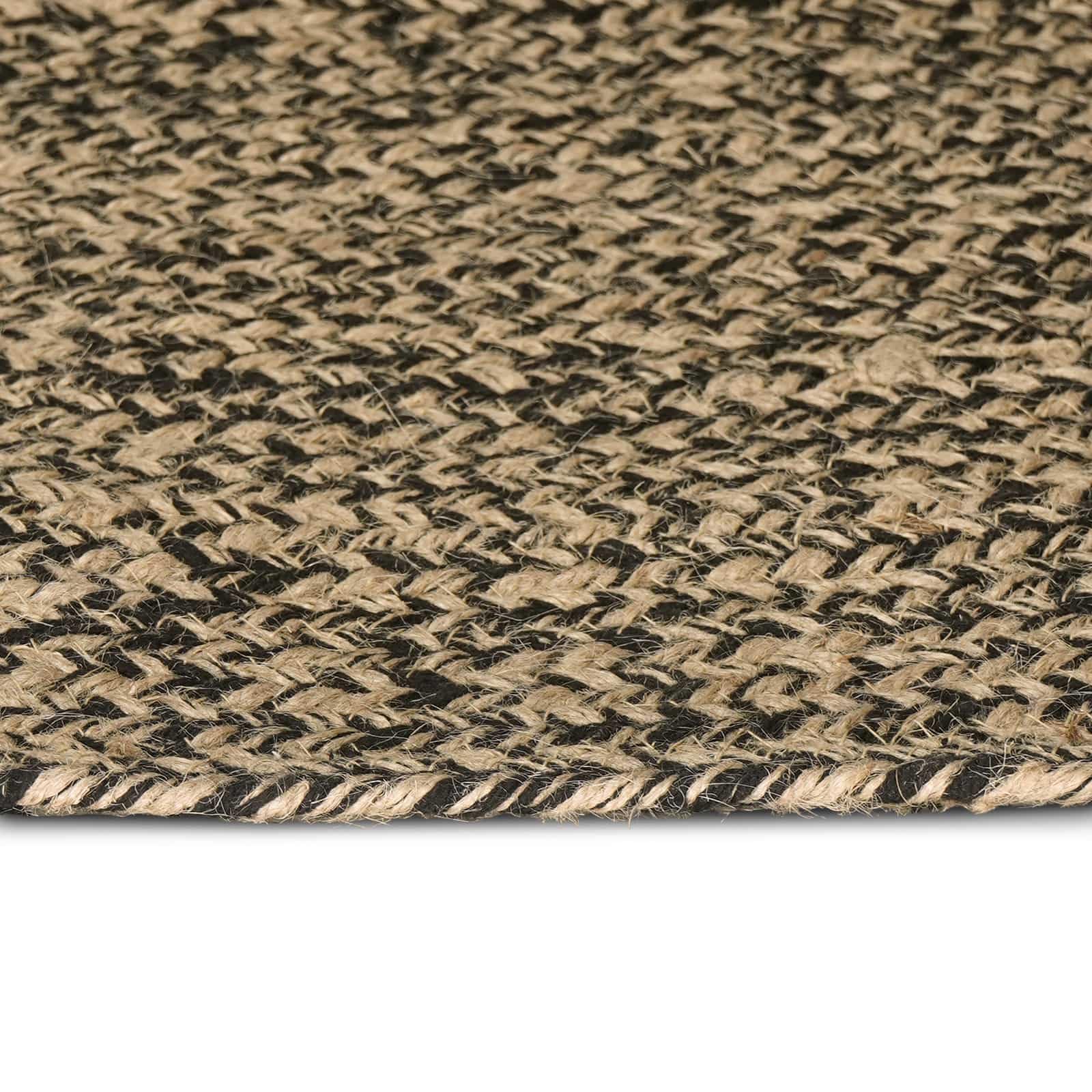 Tapis carré en jute 120 x 120 cm – Tapis naturel moderne en noir et naturel – Tapis à poils courts fait à la main pour salon et chambre à coucher – Aspect sisal durable