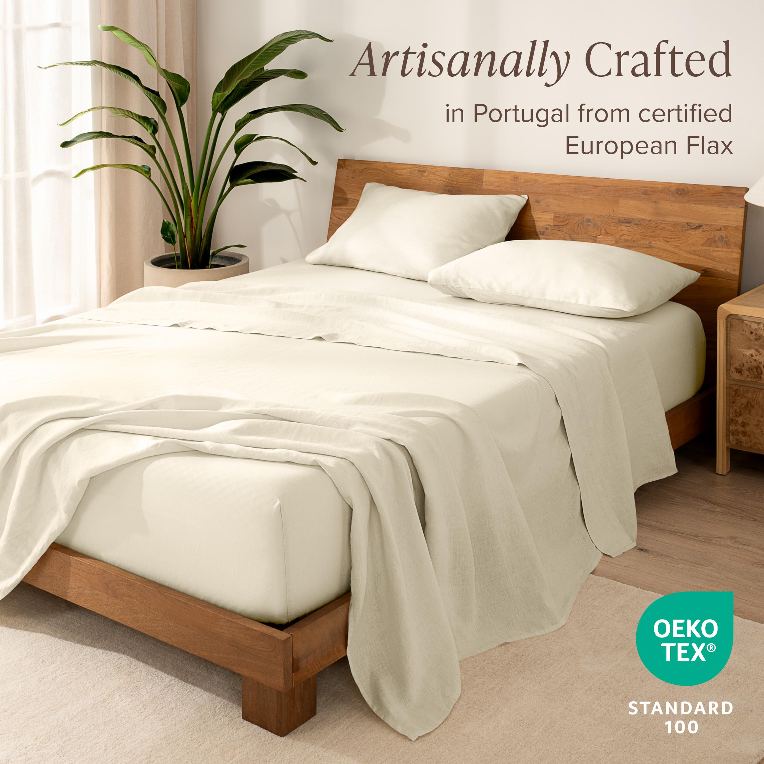 Bare Home Twin Extra Long Sheet Set - Luxury 100% European Linen - Deep Pockets - Easy Fit - 3 Piece Set - Bedding Sheets & Pillowcases (Twin XL, Natural)