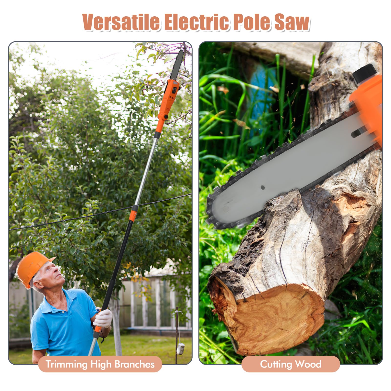 SOARS Elagueuse Électrique 750W, Scie à Élaguer Télescopique avec Longueur de Guide de 20 CM, Inclinaison de la Tête du Moteur de 60°, Tronçonneuse Jusqu'à 4 M, Vitesse de Coupe de 11 M/S