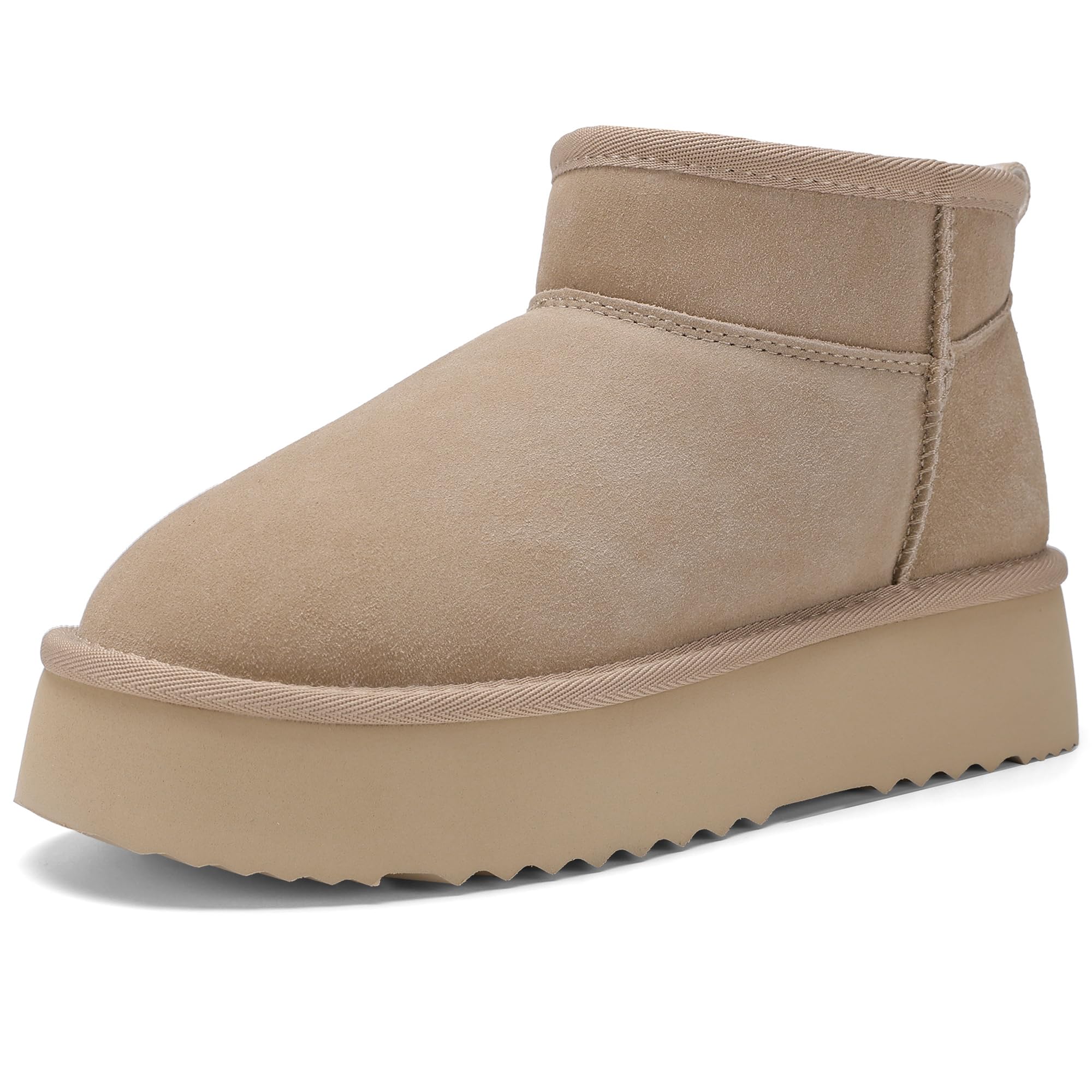 AoSiFu Platform Mini Boots for Women Genuine Suede Leather Classic Winter Ankle Snow Boots with Comfortable Memory Foam