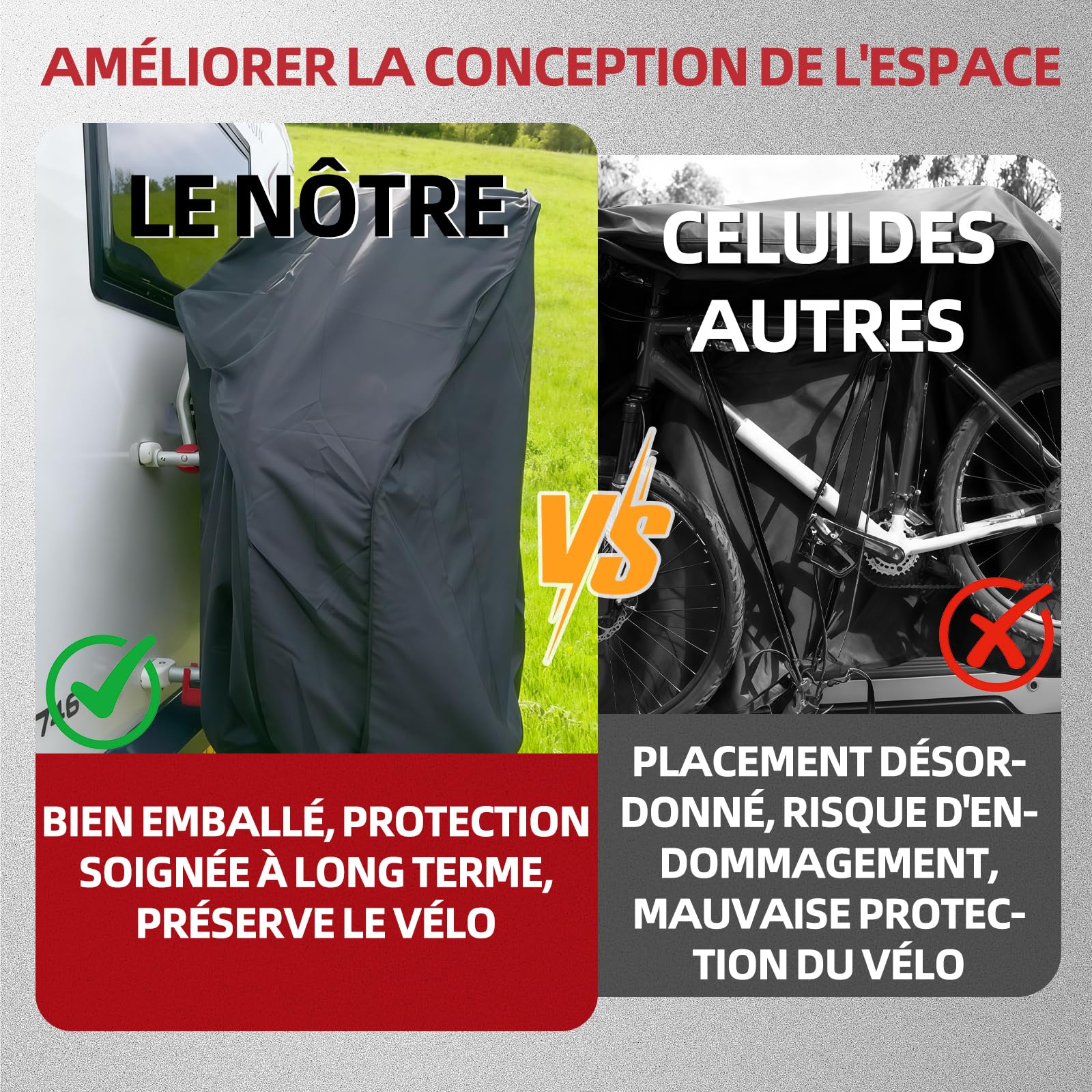 Housse de protection résistante aux intempéries en tissu Oxford 600D pour 2 vélos, caravane/porte-bagages de camping, convient pour Volkswagen California (T6.1/T7), Skoda Kodiaq, BMW X3/X5 (noir)