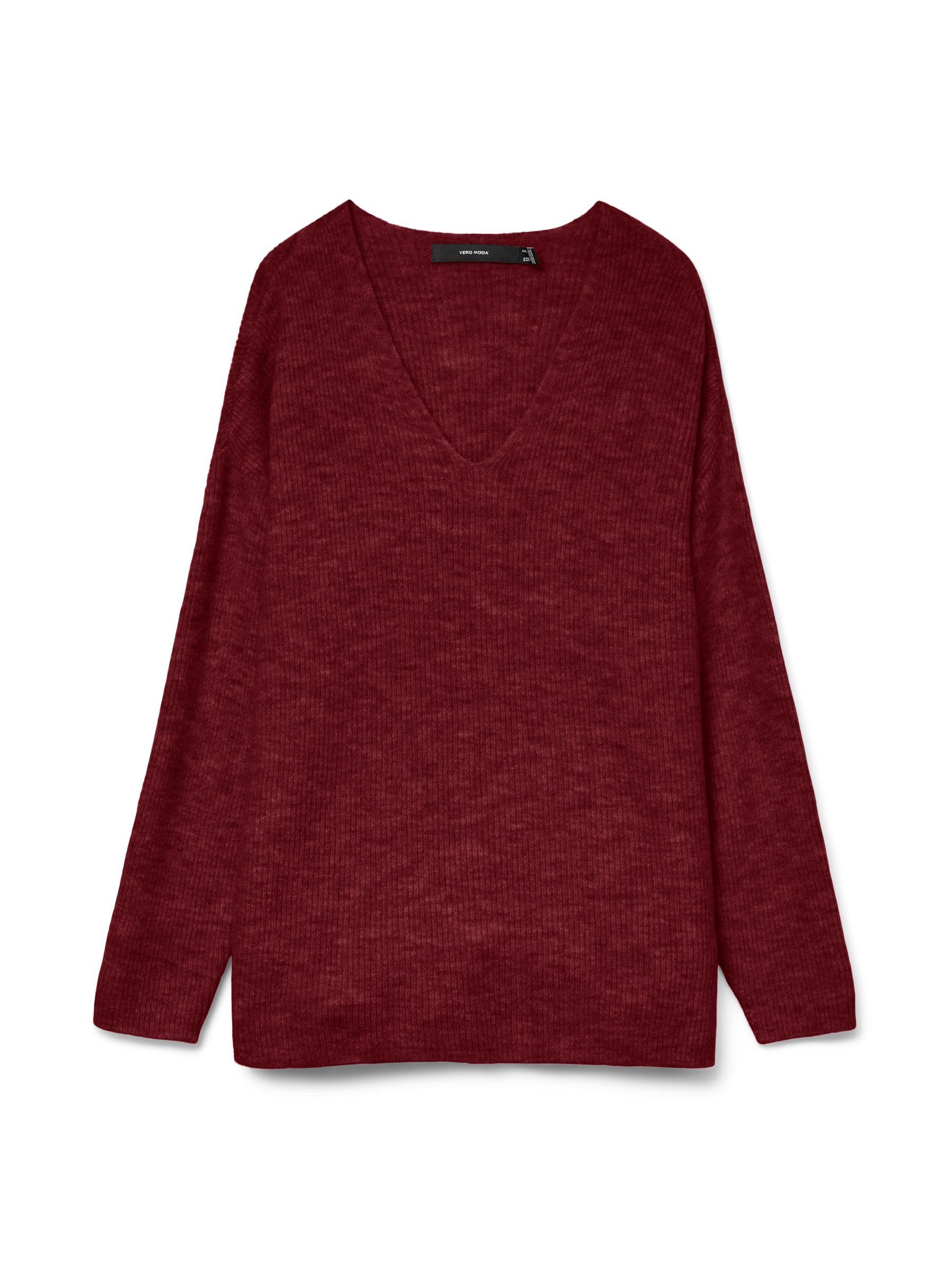 VERO MODA Female Knitted Jumper VMCREWLEFILE Pullover, Syrah, XS