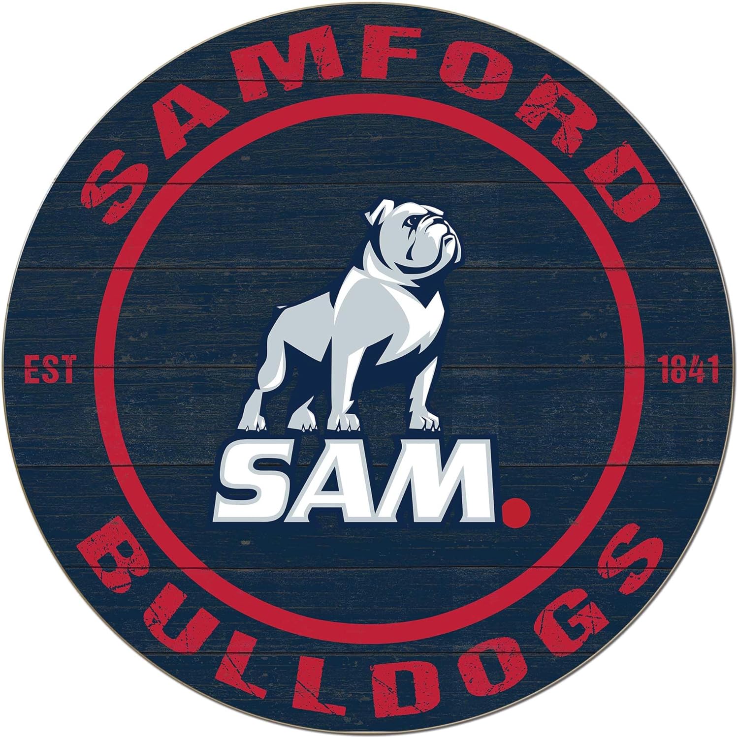 KH Sports Fan Samford Bulldogs Colored Circle Sign, 20x20 Inches, Bulldogs Decor for Dorm, Bedroom, Fan Cave, Living Room; Display Your Team Spirit with This Unique Samford Bulldogs Wall Art