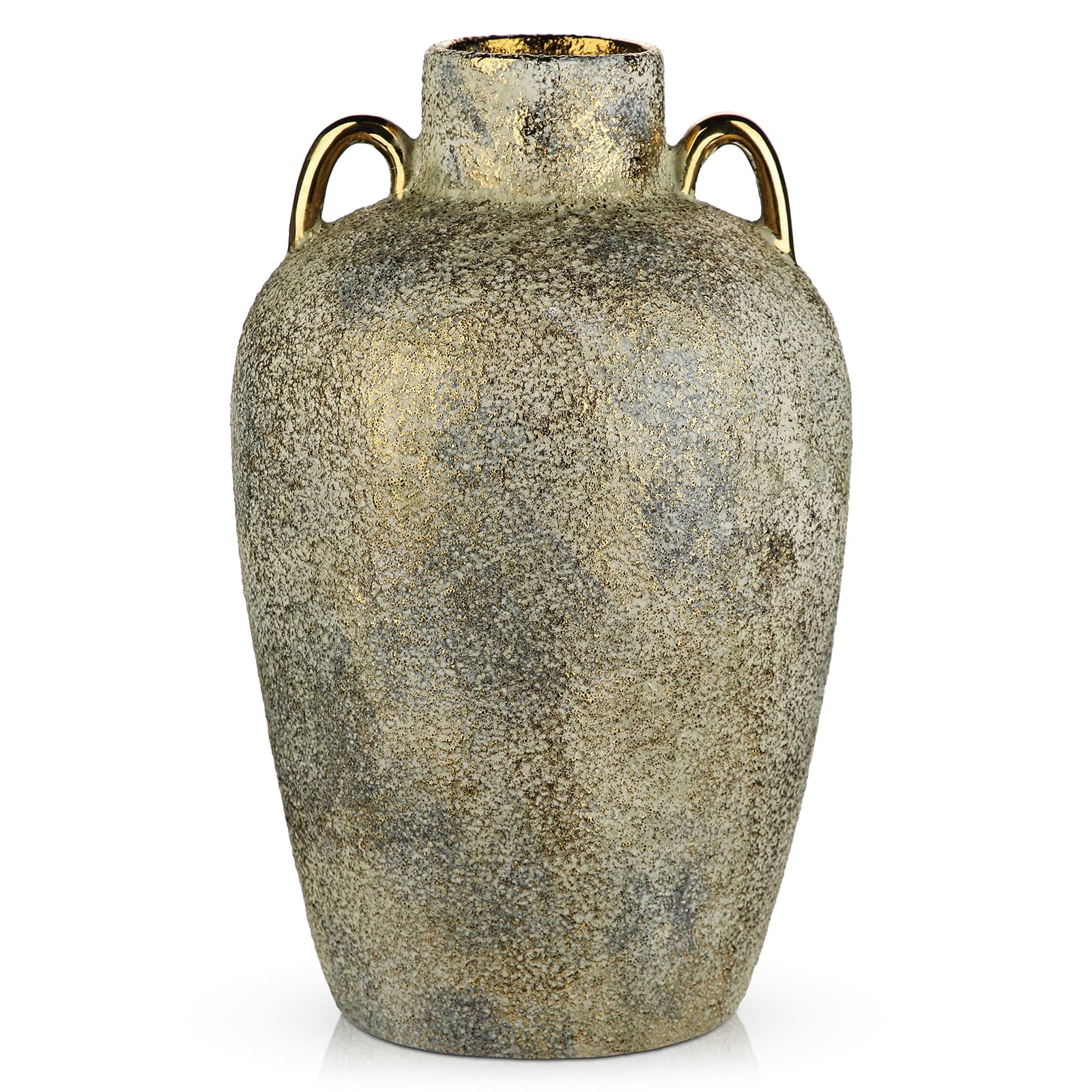Arborus Vintage Gold Ceramic Vase with Handles 28.5cm Tall Rustic Vase for Dried Flowers Decorative Shabby Chic Flowers Vases for Home Mantel Table Centrepiece Décor