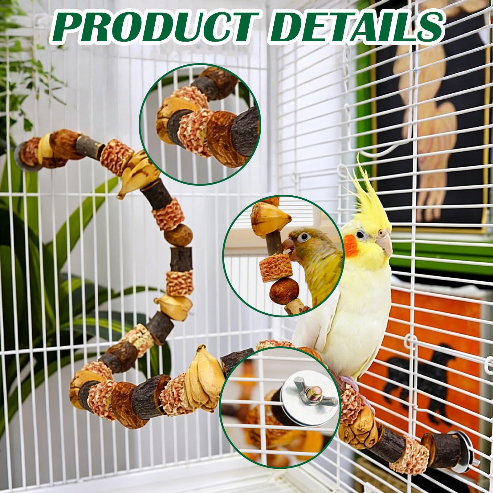 Giocattolo per pappagallo ondulato, 80 cm, accessorio per gabbia per uccelli, scala in multimateriali (pannocchia, legno di mango, ananas, legno di pesca, legno di mela), divertimento per pappagallo e