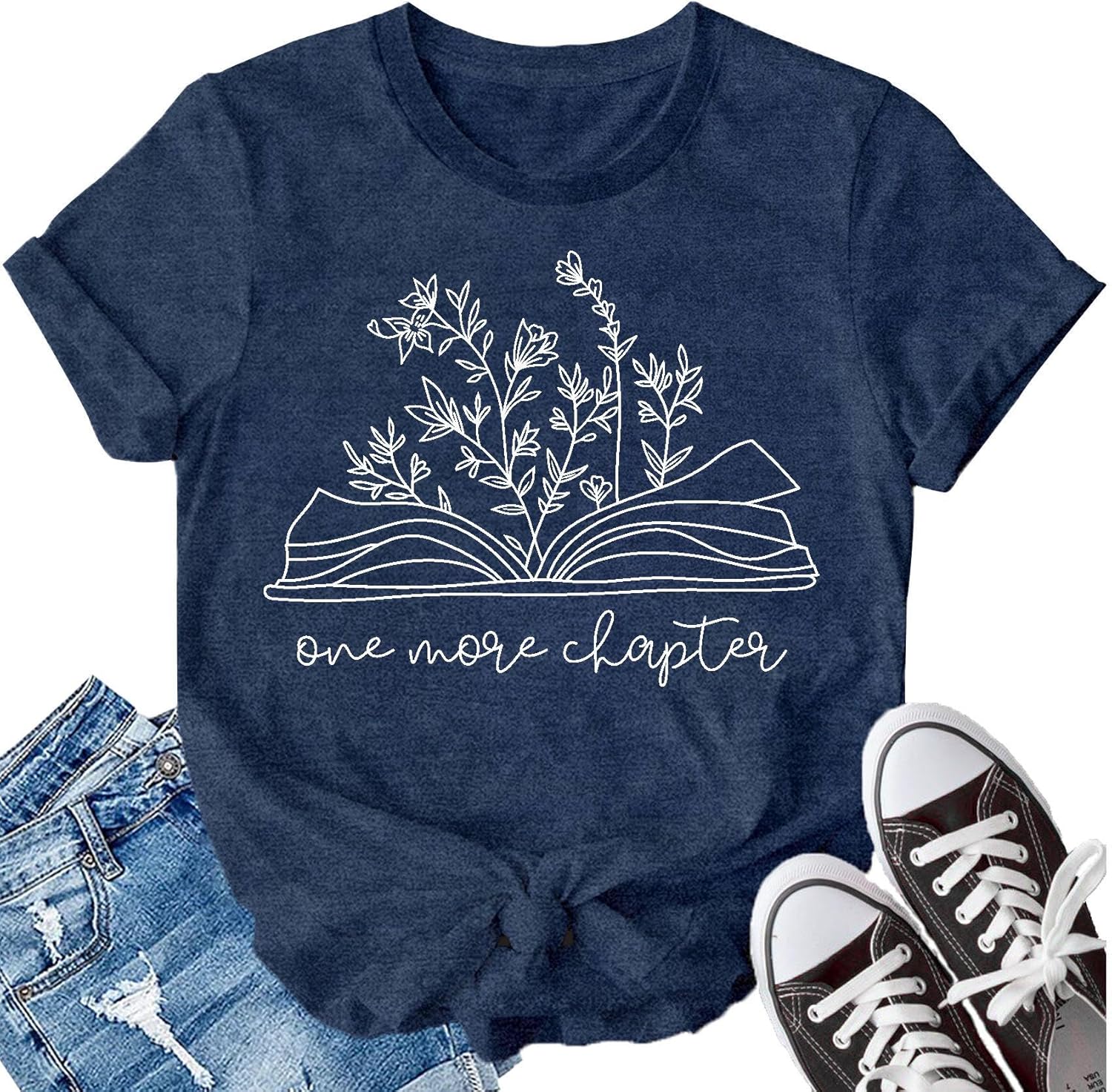 LBP Bookworm Women Reading Shirt One More Chapter Shirt Floral Book T-Shirt Book Lover Tees Teacher Tops