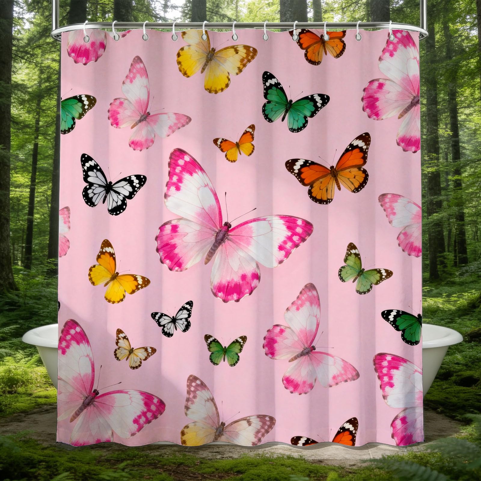 Hongduo 3D Cartoon Butterfly Shower Curtain for Stalls Bathtubs Simple Bathroom Decor Shower Curtain Set Polyester Fabric Waterproof 120x180cm/48X71 Inch with Hooks