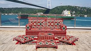 8" Thickness Reading Loveseat, Meditation Cushion, Pallet Sofa, Floor Cushions, Sectional Sofa, Arabic Majilis, Ottoman Couch, Arabic Jalsa (Sofa + Ottoman + Pillows)