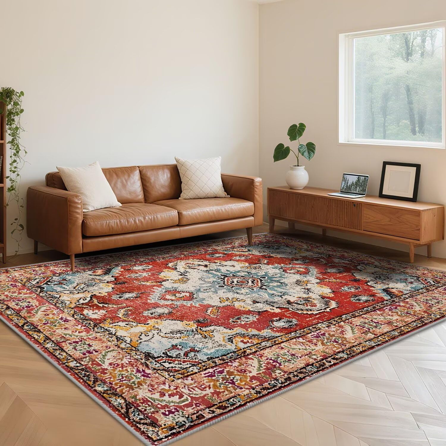Tapis de sol doux rouge 180x250 cm à poils courts pour un salon moderne