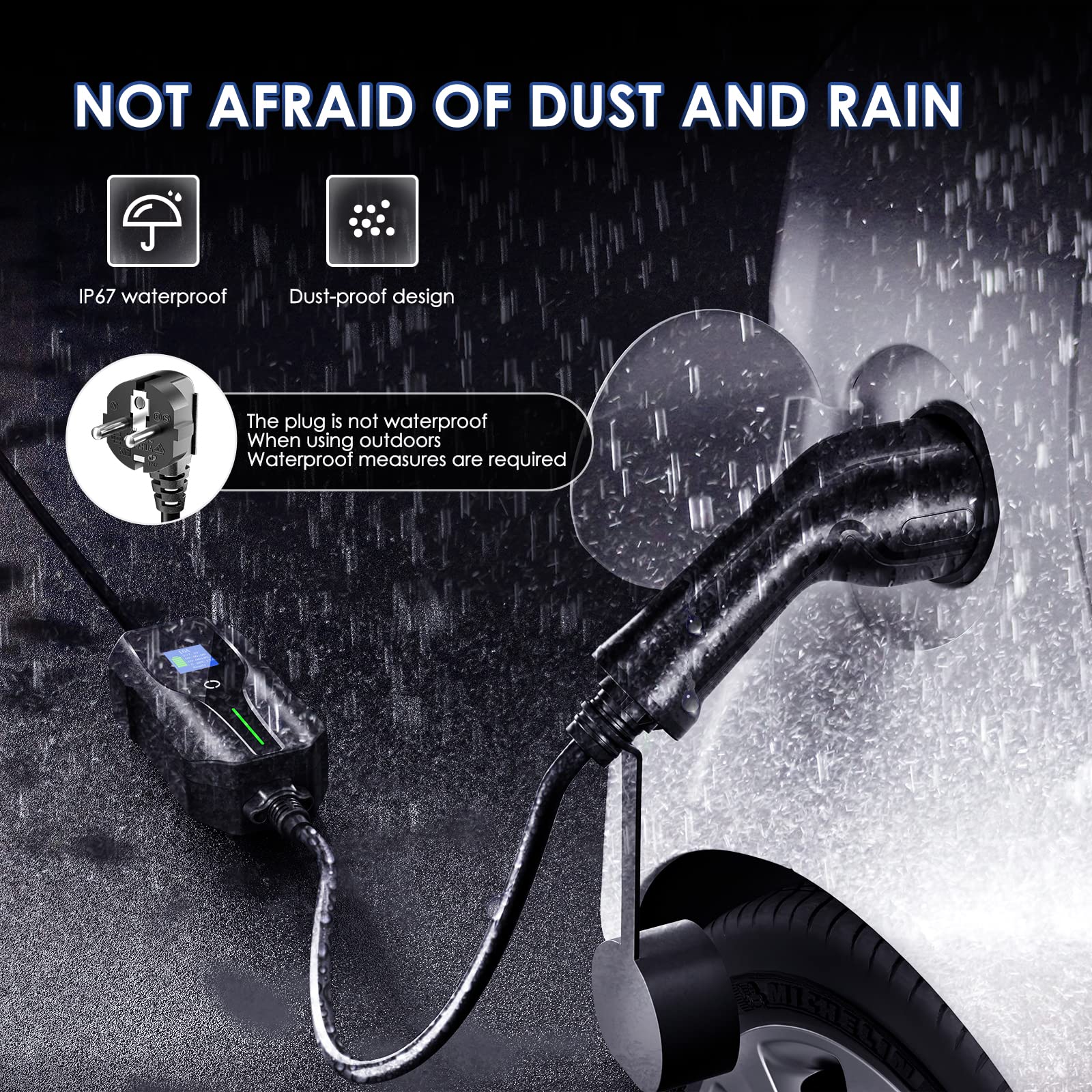 EV Ladegerät 7.5M Elektroauto Ladekabel Typ 2 Schuko mit Digitalem Display Steuerbar 6/8/10/13/16 A, 220-240 V, 3,68 kW Tragbares ladegerät für EV/PHEV Standard IEC 62196-2 Zimiking