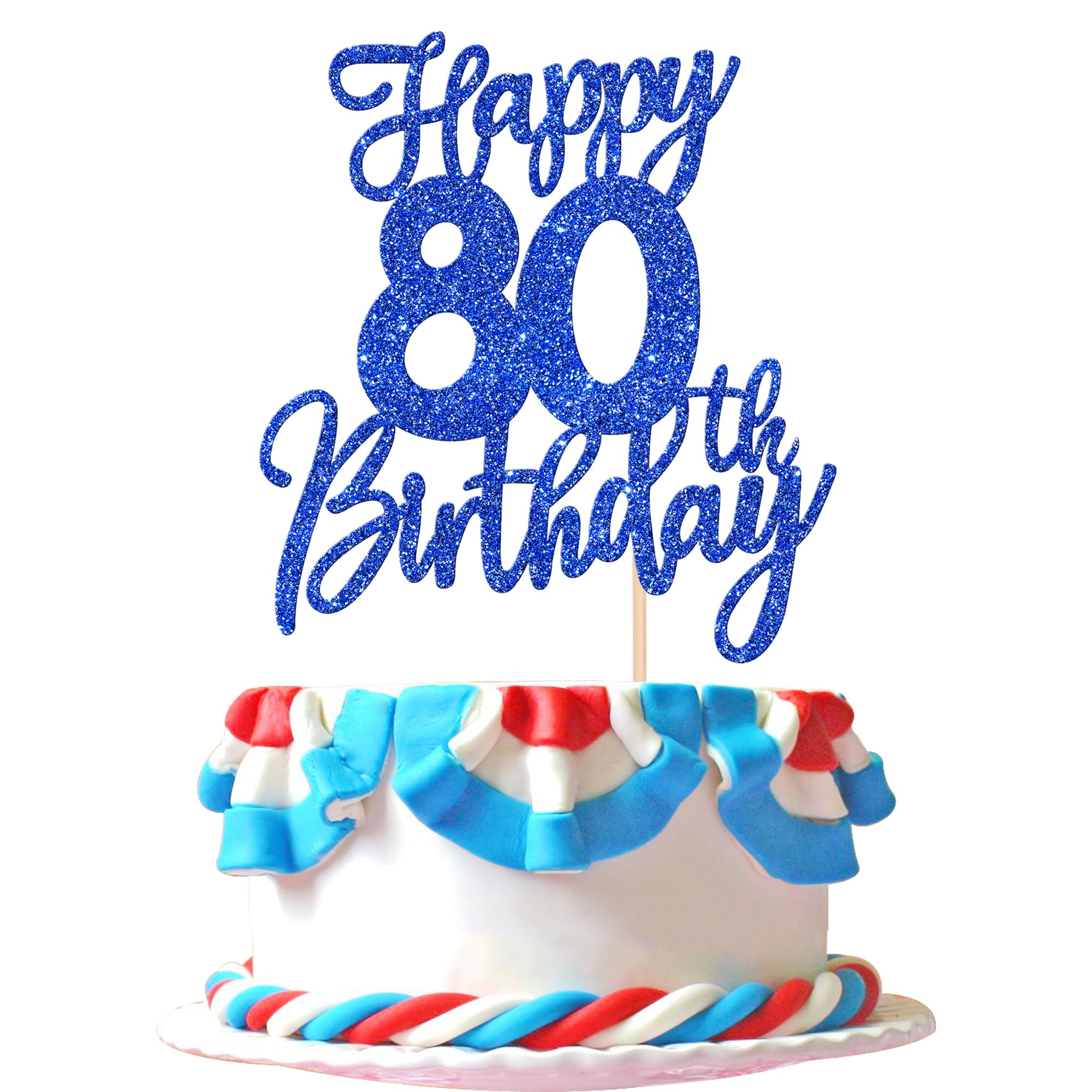 1 PCS Happy 80th Birthday Cake Topper Glitter Cheers to 80 Years Birthday Cake Pick Eighty Hello 80 Fabulous Cake Decoration for Happy 80th Birthday