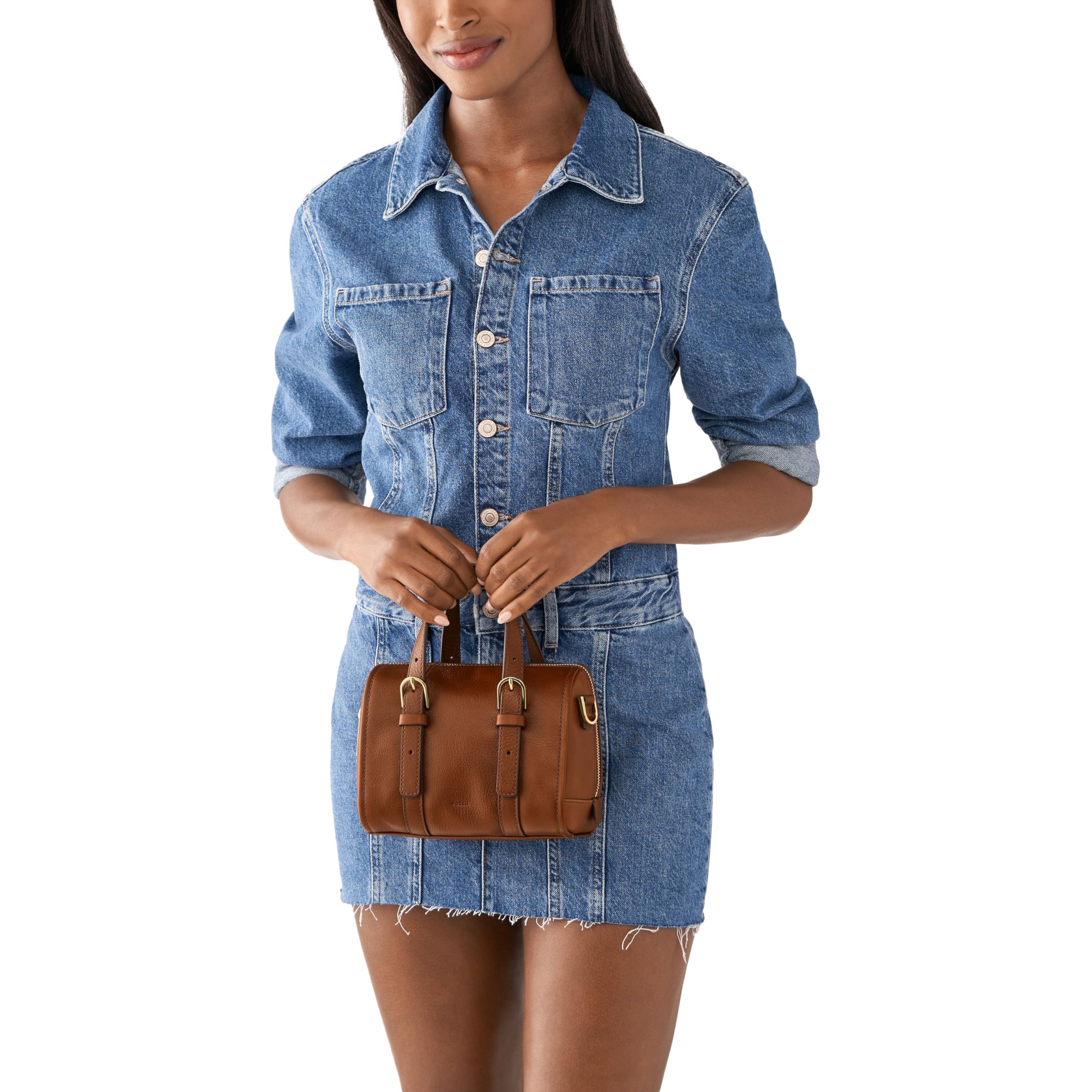 Fossil Carlie Satchel damskie, brązowy, 19 cm L x 12.1 cm W x 17.1 cm H