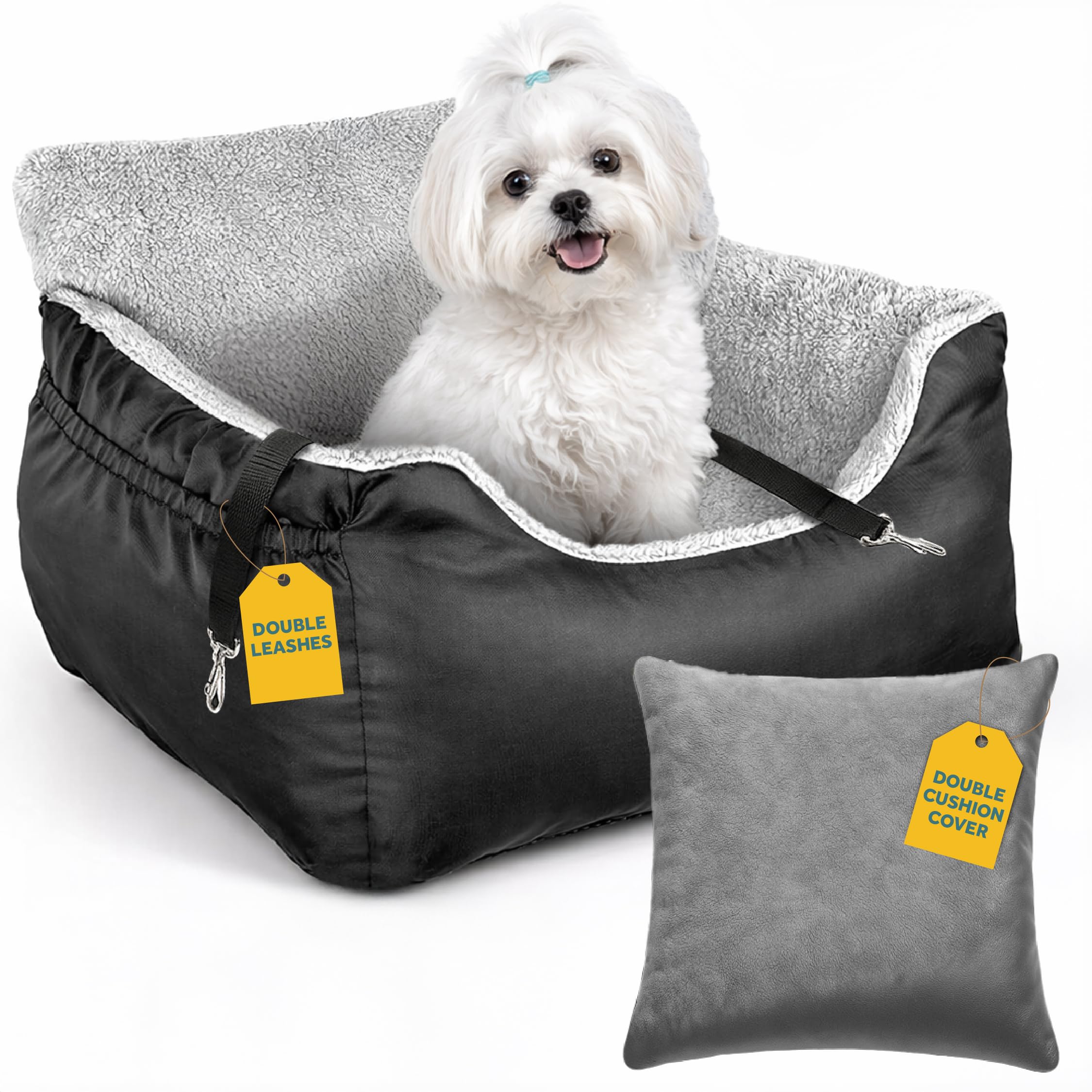 JOTADE Dog Car Seat for Small & Medium Dogs – Washable & Reversible Pet Travel Booster Seat, Double Safety Leashes, Anti-Slip Design, Extra Cushion Cover, Easy Install Puppy Car seat up to 35 lbs