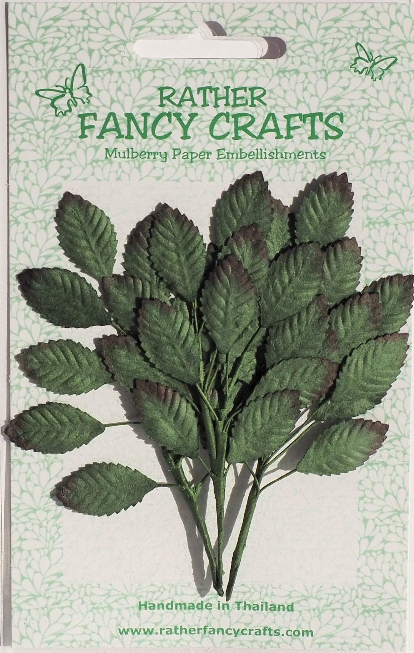 Rather Fancy Crafts Dark/Green Mulberry Paper Leaf Sprigs X Pack ( Green)