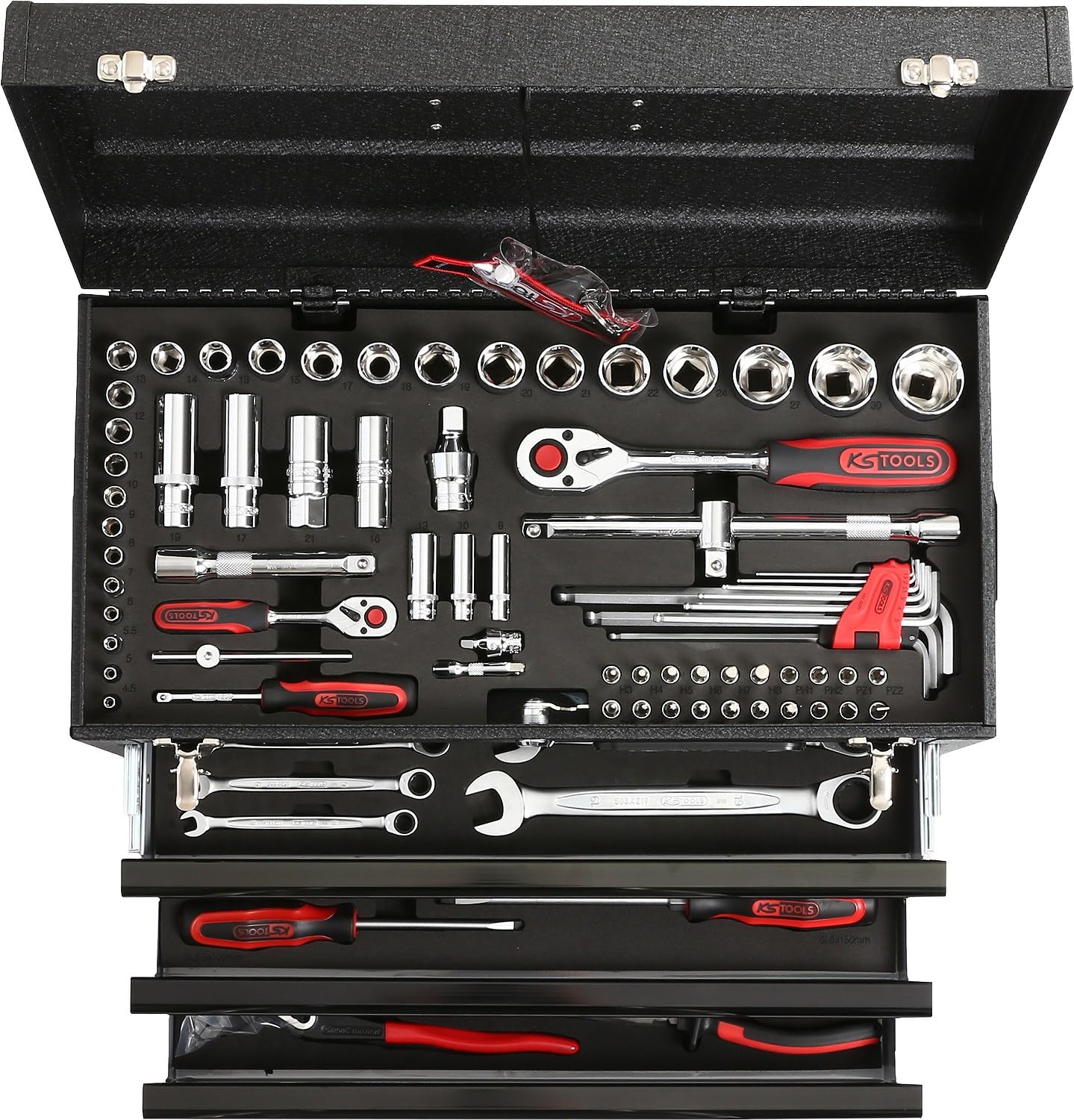 KS Tools 918.0100 Coffre à outils BLACKplus équipé - 3 tiroirs et plateau - 100 pcs