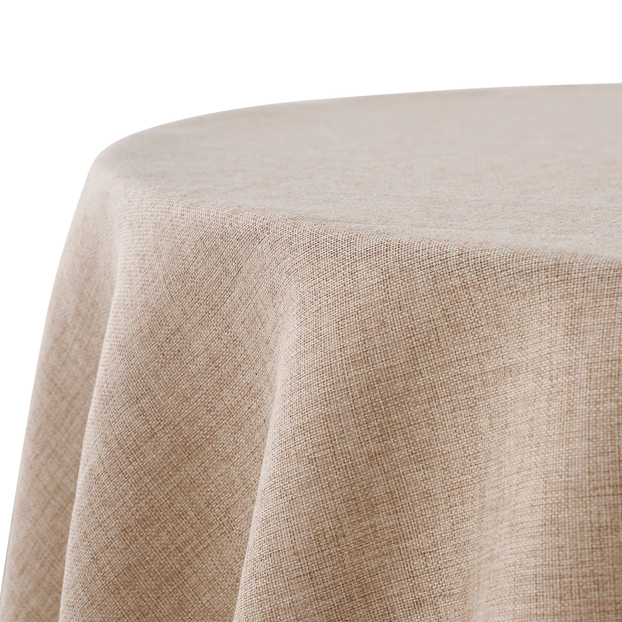 Decomira Mantel de Mesa Redondo Aspecto Lino - Repelente al Agua, Antimanchas, Lavable - como Mantel de Jardín o para Mesa de Comedor - Beige Natural - 160 cm Redondo