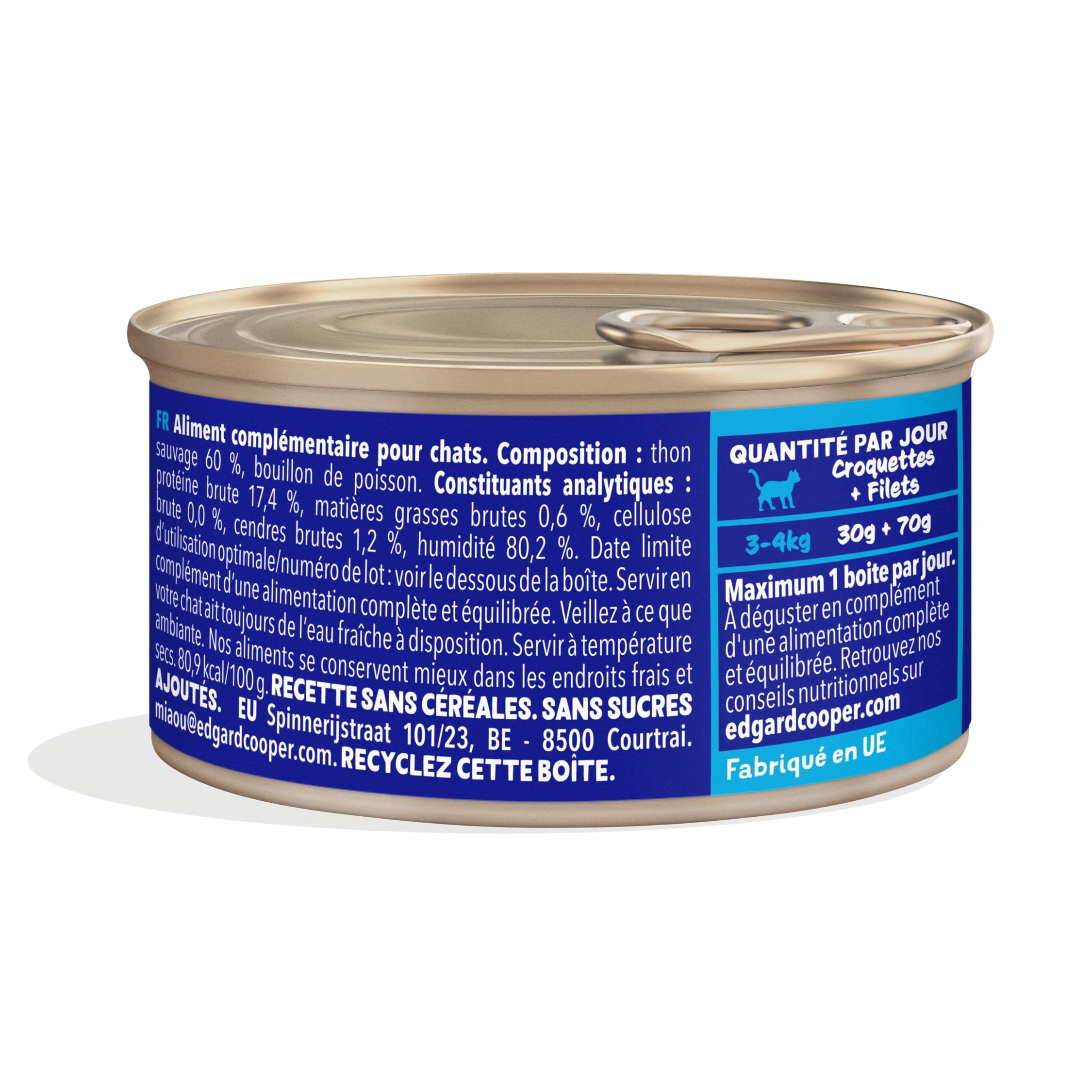 Edgard & Cooper Filet pour Chat Adulte Filet Chat Sans céréales Nourriture Naturelle Lot 24 x 70g Thon frais, Alimentation Saine savoureuse et équilibrée