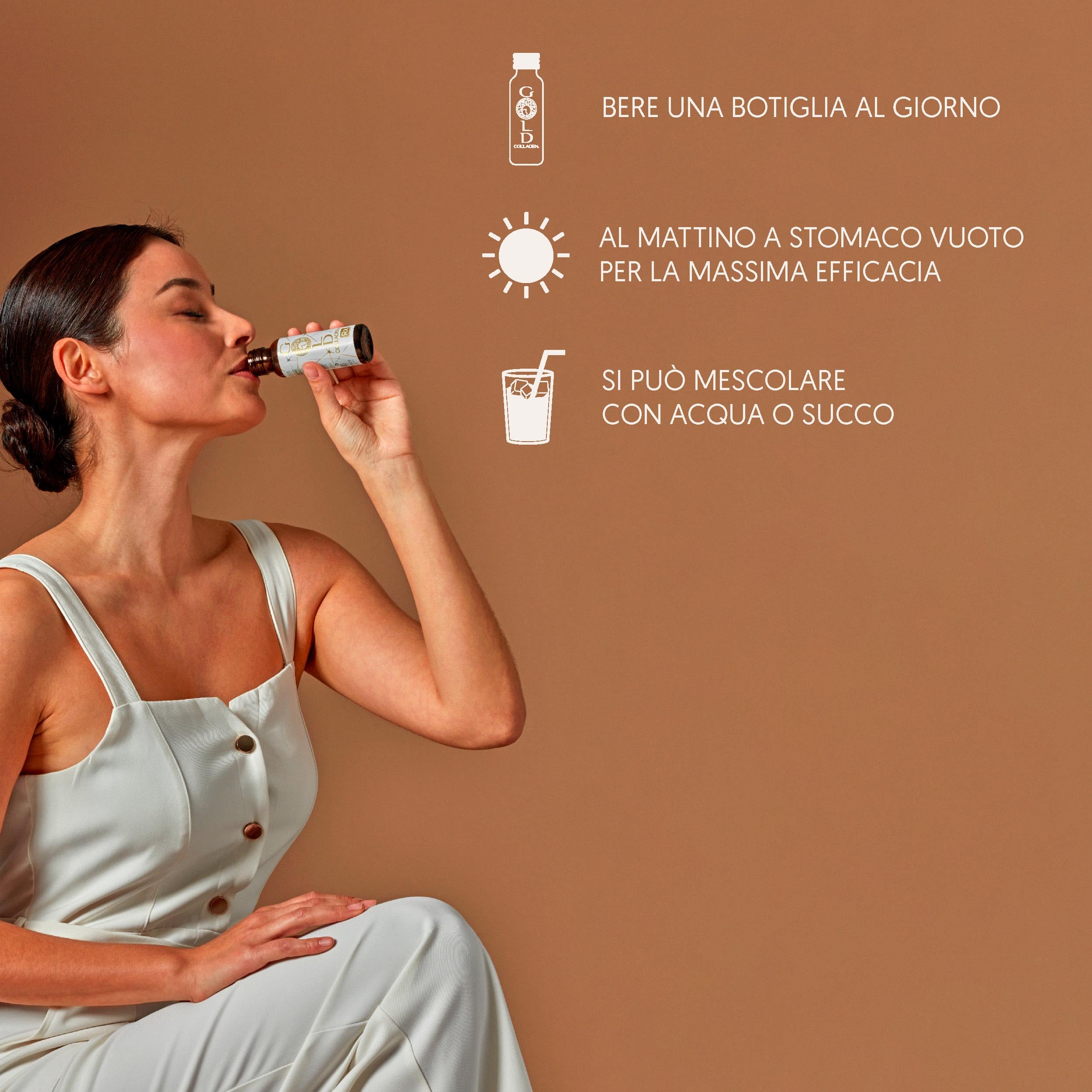 GOLD COLLAGEN RX – Integratore Liquido Collagene Marino con Acido Ialuronico, Vitamina C, E, B6, Biotina Capelli Pelle Unghie – Controllo e Perdita Peso, Antirughe e Antiossidante, 1 Pack 10x50ml