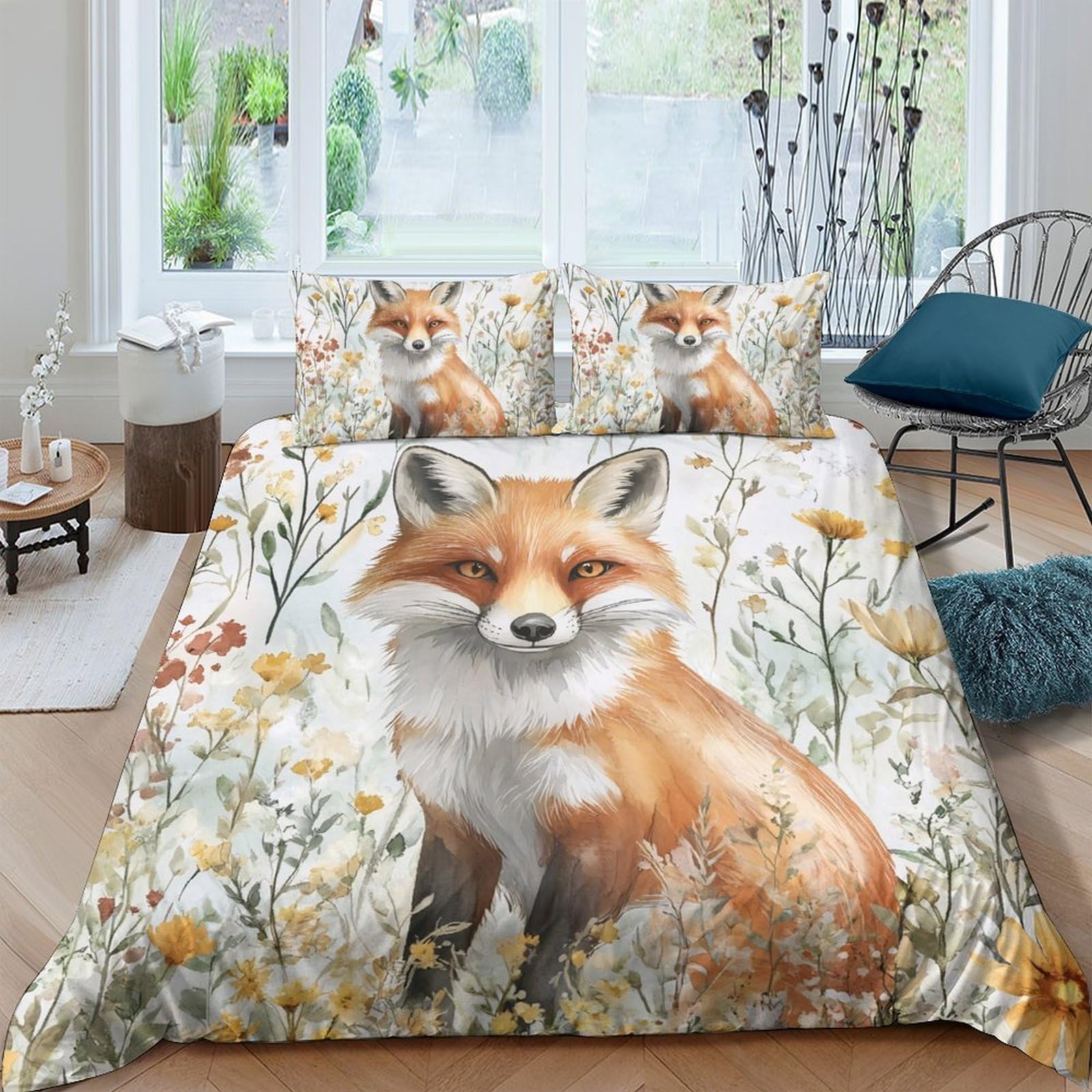 Ctjqhvkz Style-5 3D Printed Fox Meadow Fitted Sheet Microfiber Soft Breathable Forest Style Bed Cover For Bedroom Guest Room Decor Single（135X200cm）