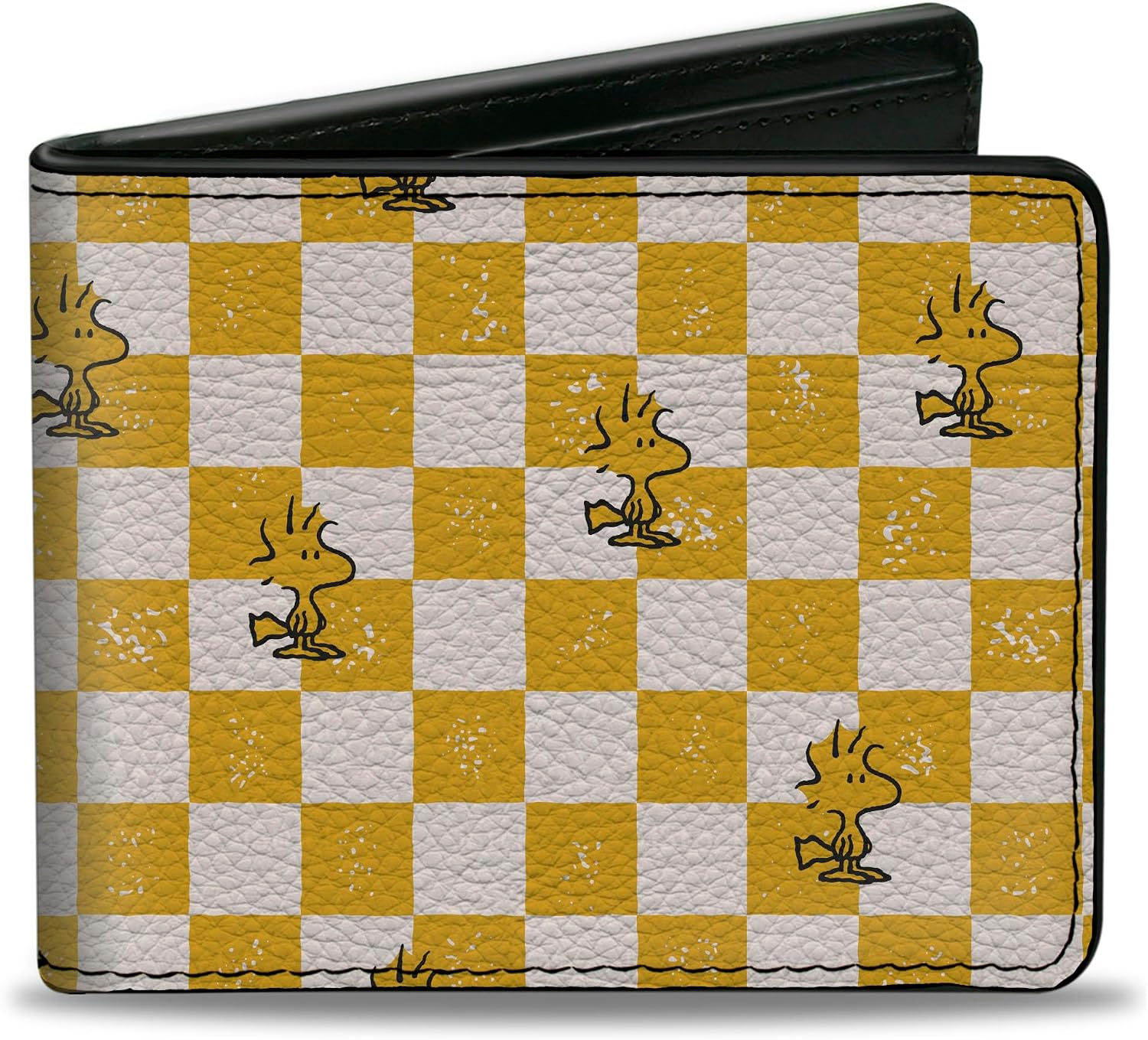 Buckle-Down Peanuts Worldwide LLC Wallet, Bifold, Peanuts Woodstock Pose Checker Yellow White, Vegan Leather