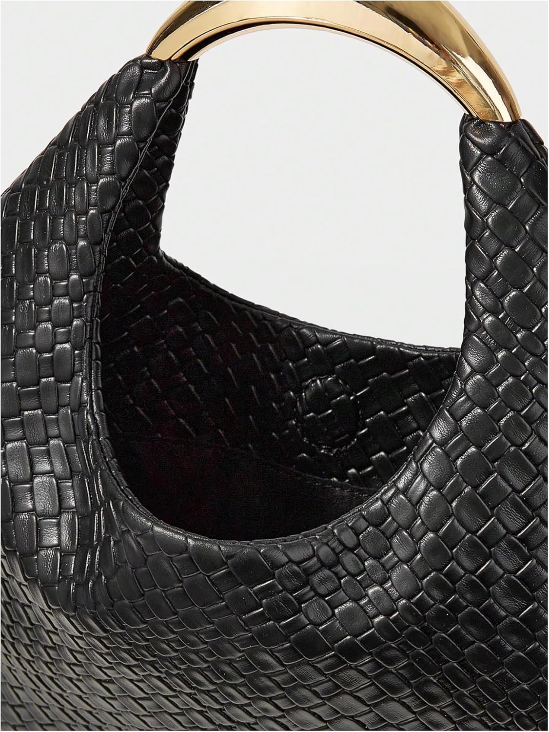 QWINEE Women's Woven Handbag Elegant Clutch Purse Metal Top Handle Cresent Evening Bag Retro PU Leather Clutch Purse