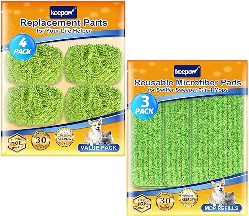 Miniatura 1 de KEEPOW Almohadillas de microfibra reutilizables compatibles con trapeador Swiffer, paños de barrido en seco, repuestos de paño de trapeador húmedo