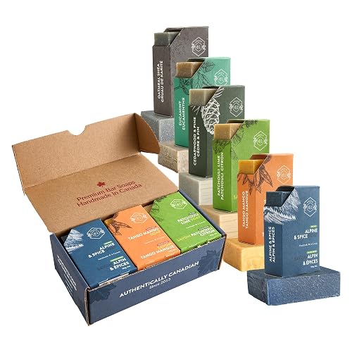 Crate 61 Organics, Handmade in Canada, Plant Based Cold Process Natural Bar Soap, With Premium Essential Oils, Dry Skin, Pack of 6 (For Him) - For Him