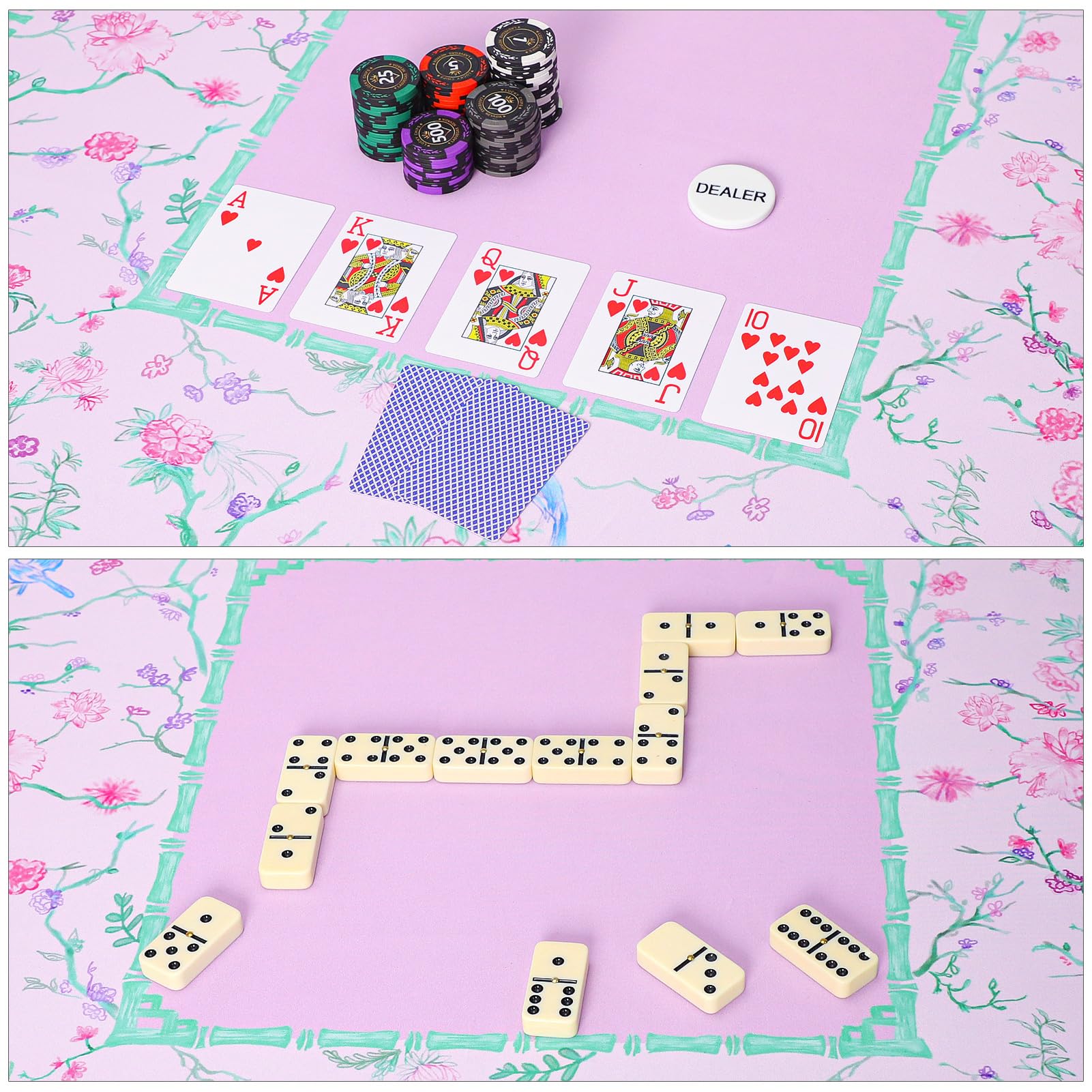 TIASUSAN Fioletowo-zielona mata mahjong (80 cm x 80 cm) z czarną torbą do przenoszenia, antypoślizgowa, redukująca hałas pokrowiec na stół do mahjonga, pokera, gier planszowych, domino i gier