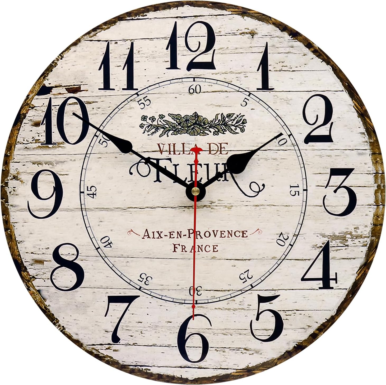 8 Inch Wall Clock Easy to Read Arabic Numerals Wooden Round Wall Clock Silent Non-Ticking Battery Operated Home Wall Clocks Retro French Country Style Art Decor Hanging Clock